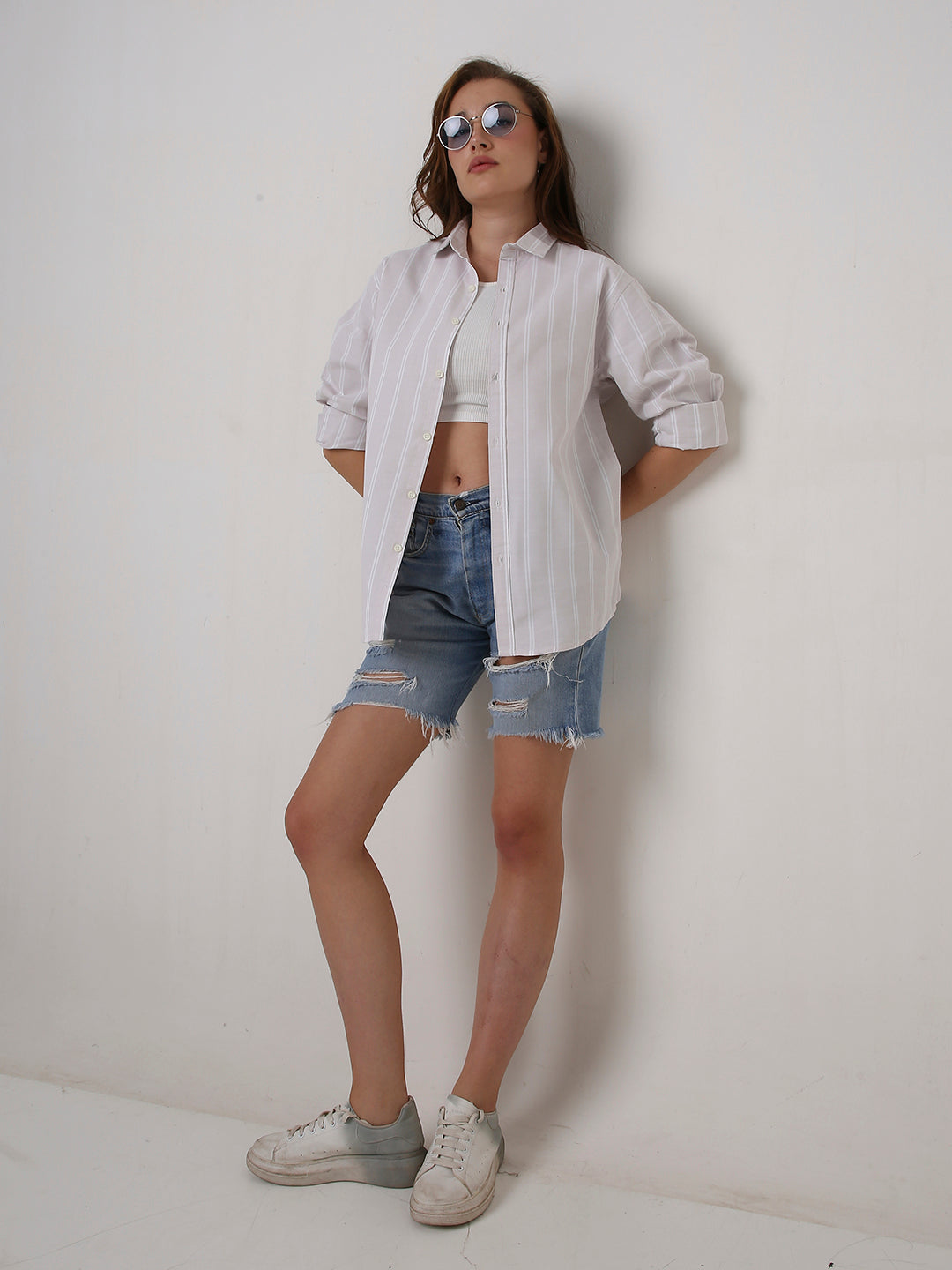 Pastel Lavender Oxford Striped Oversized Shirt