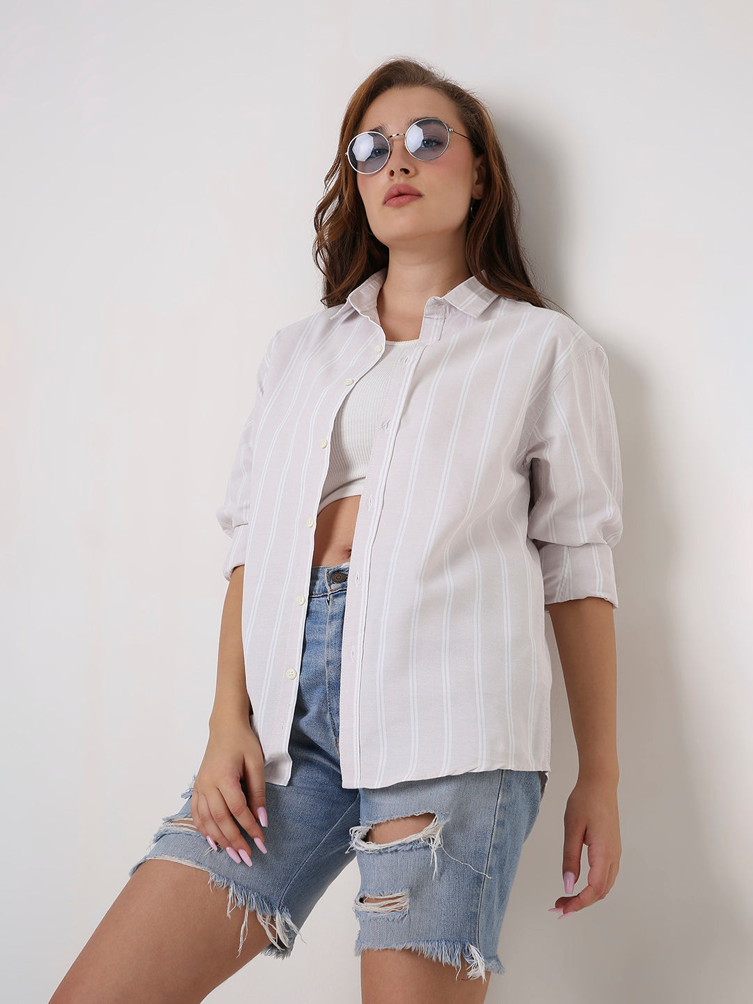 Pastel Lavender Oxford Striped Oversized Shirt