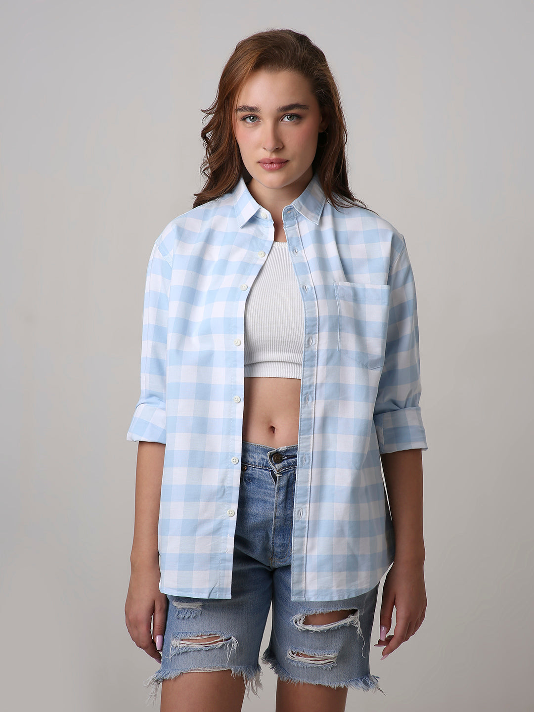 Oxford Blue Checkered Oversized Shirt
