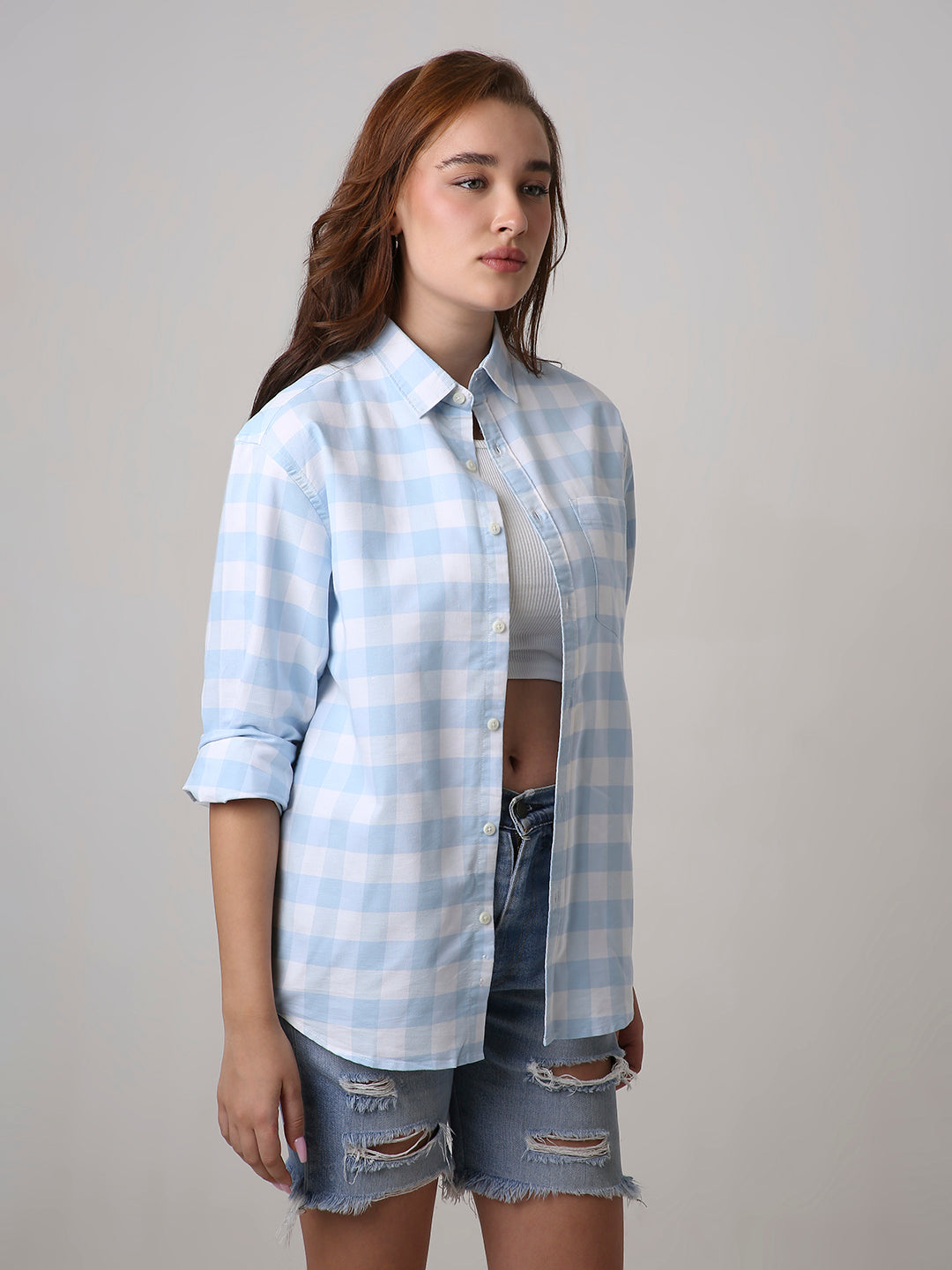 Oxford Blue Checkered Oversized Shirt