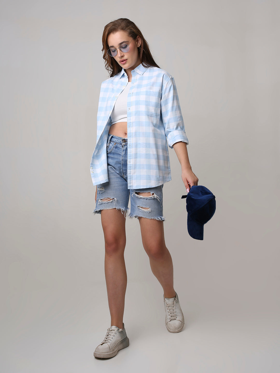 Oxford Blue Checkered Oversized Shirt