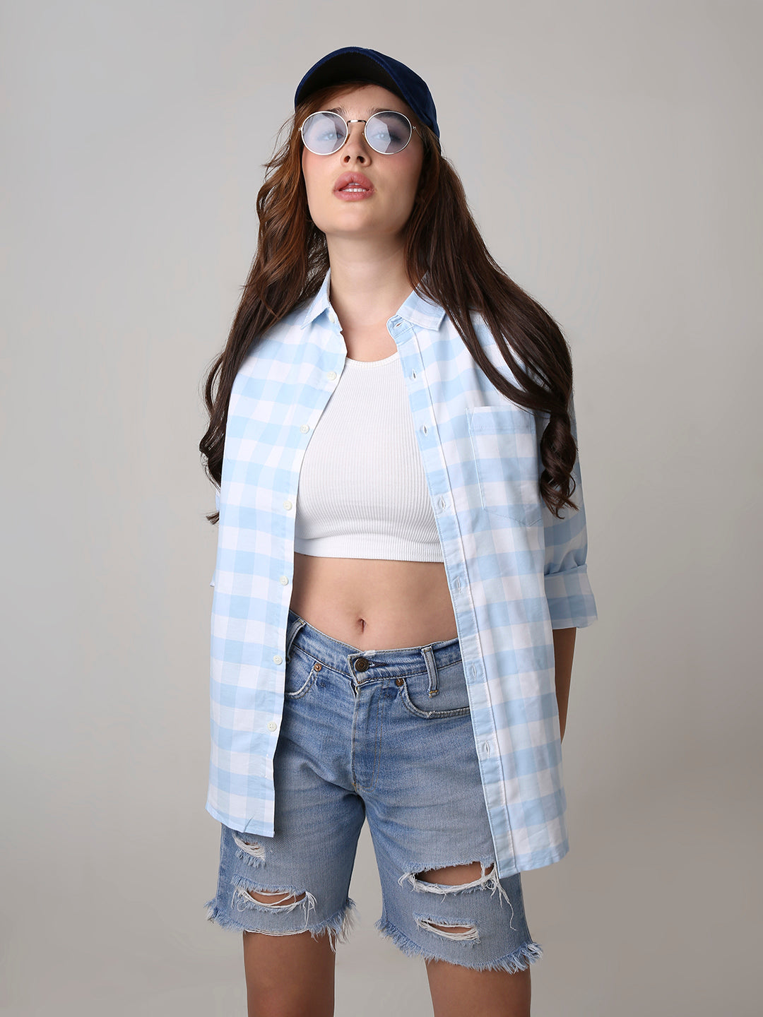 Oxford Blue Checkered Oversized Shirt