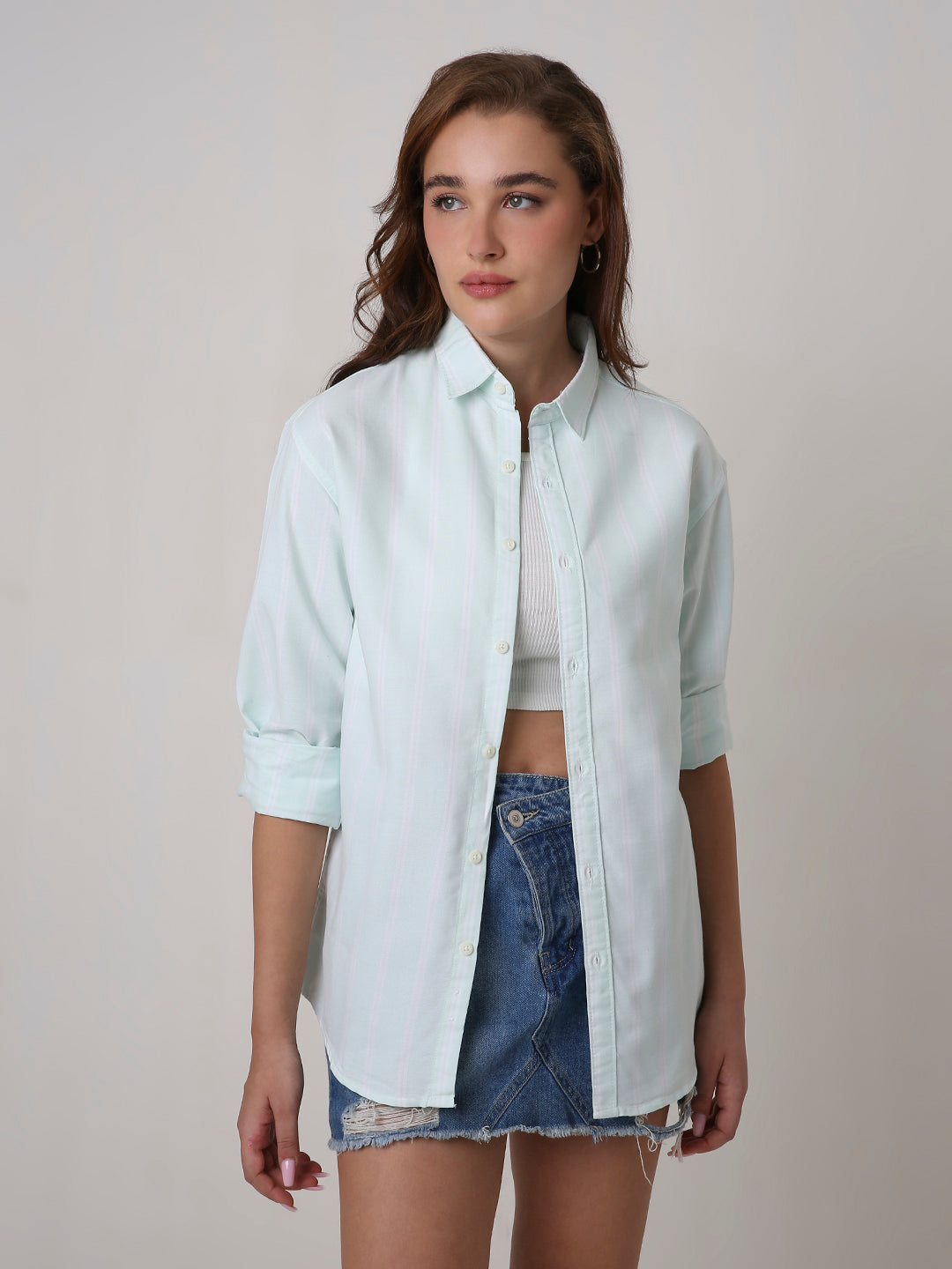 Mint Green Oxford Striped Oversized Shirt