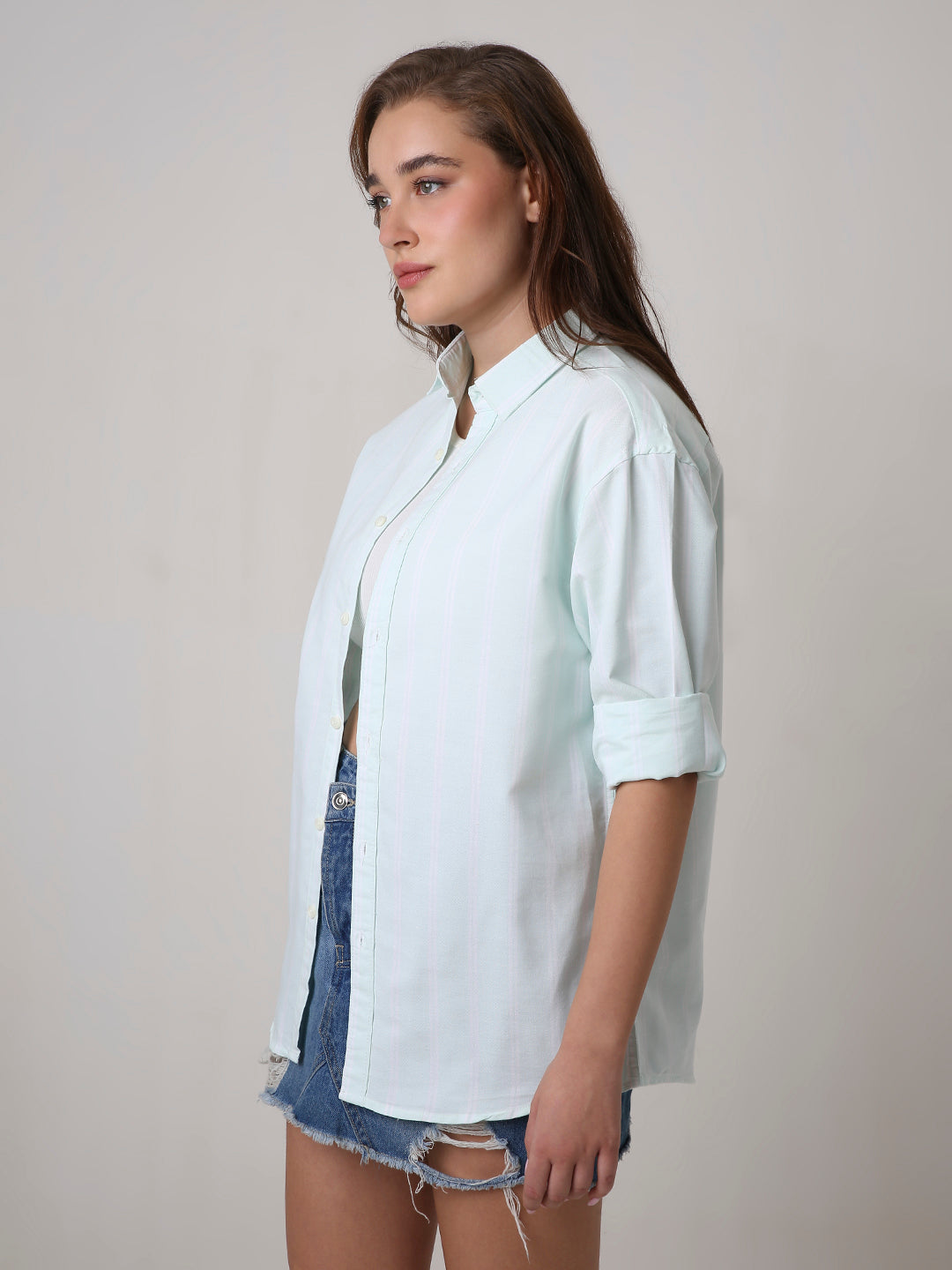 Mint Green Oxford Striped Oversized Shirt