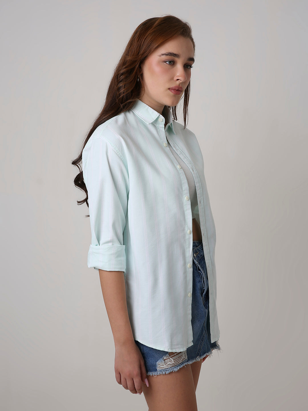 Mint Green Oxford Striped Oversized Shirt