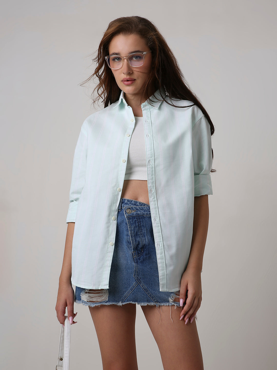 Mint Green Oxford Striped Oversized Shirt