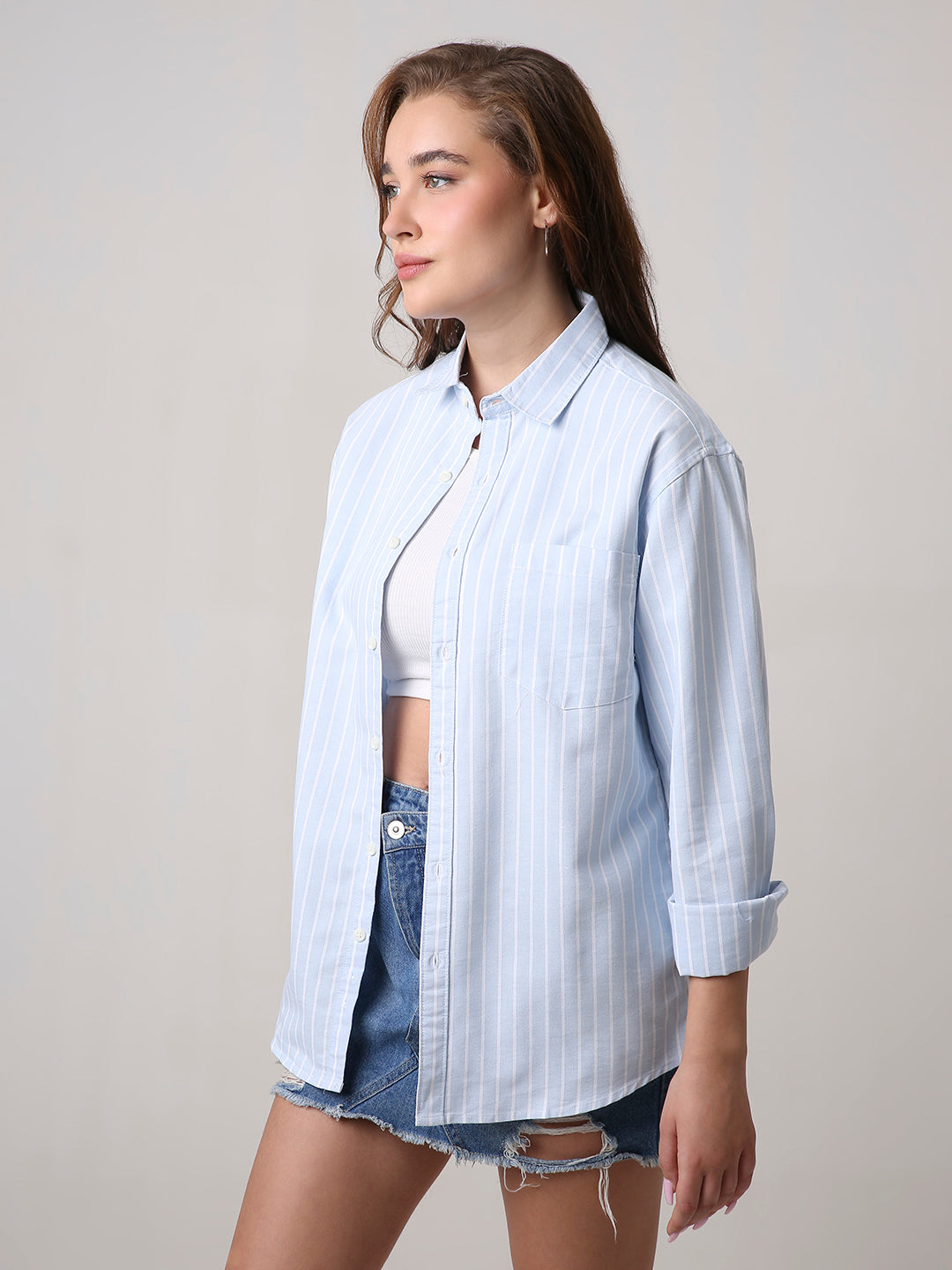 Classic Sky Blue Oxford Striped Oversized Shirt