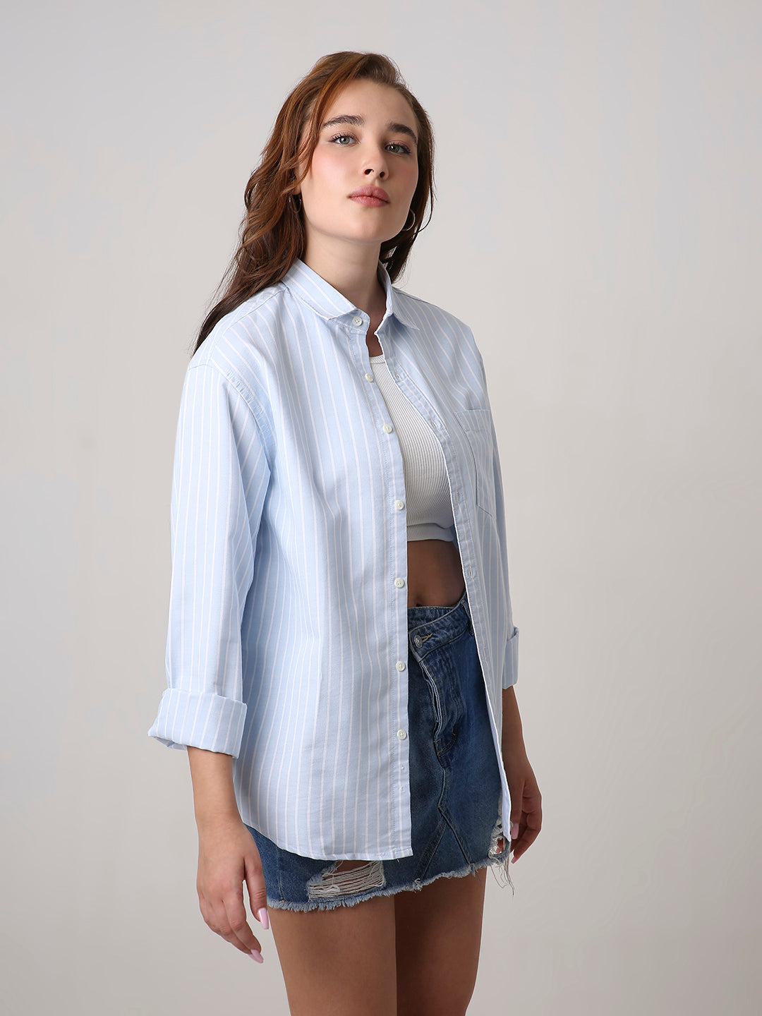 Classic Sky Blue Oxford Striped Oversized Shirt