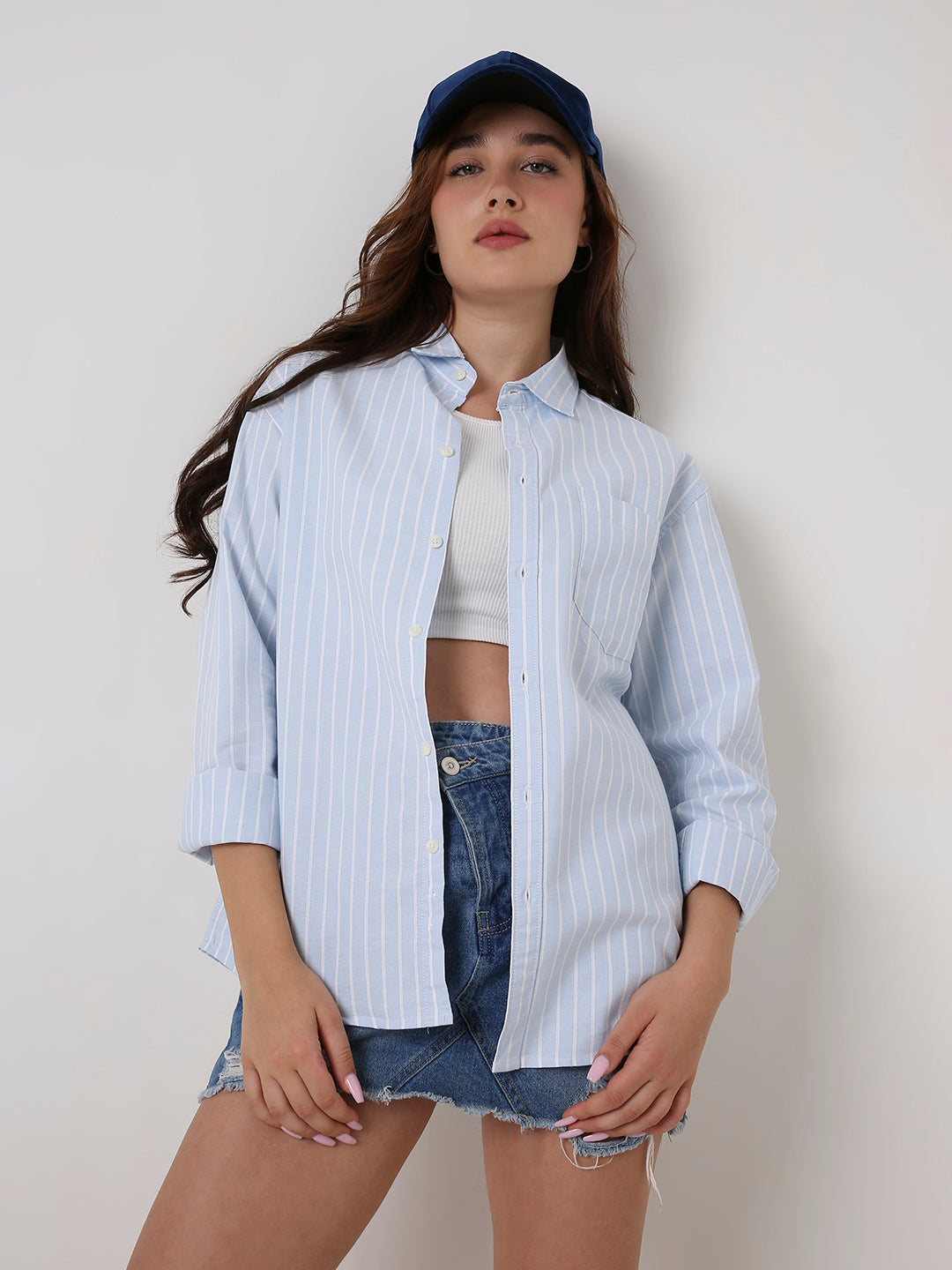 Classic Sky Blue Oxford Striped Oversized Shirt