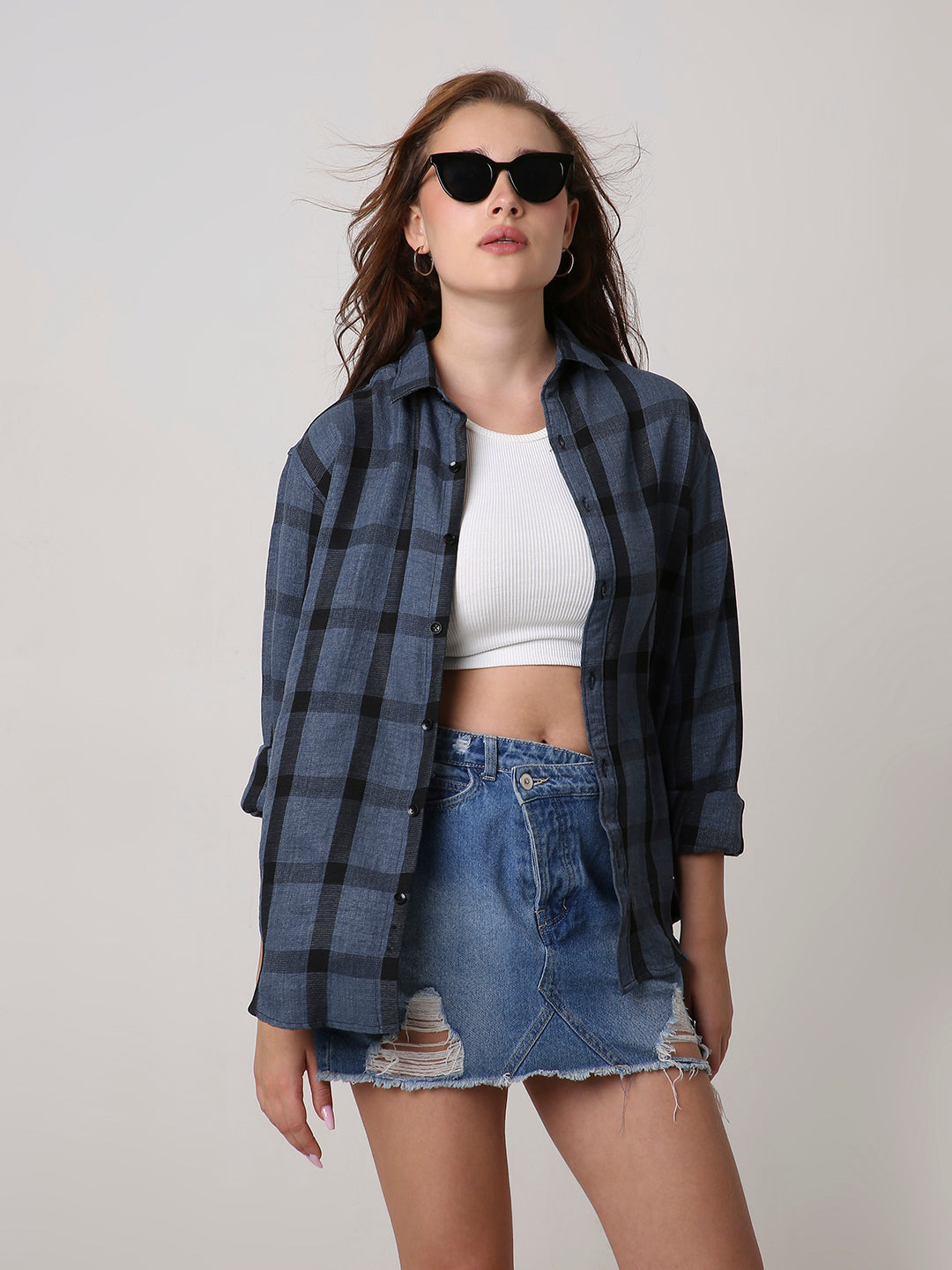Blue Plaid Oversized Shirt
