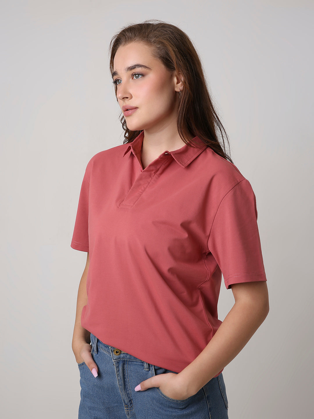 Solid Mulberry Red Polo T-Shirt