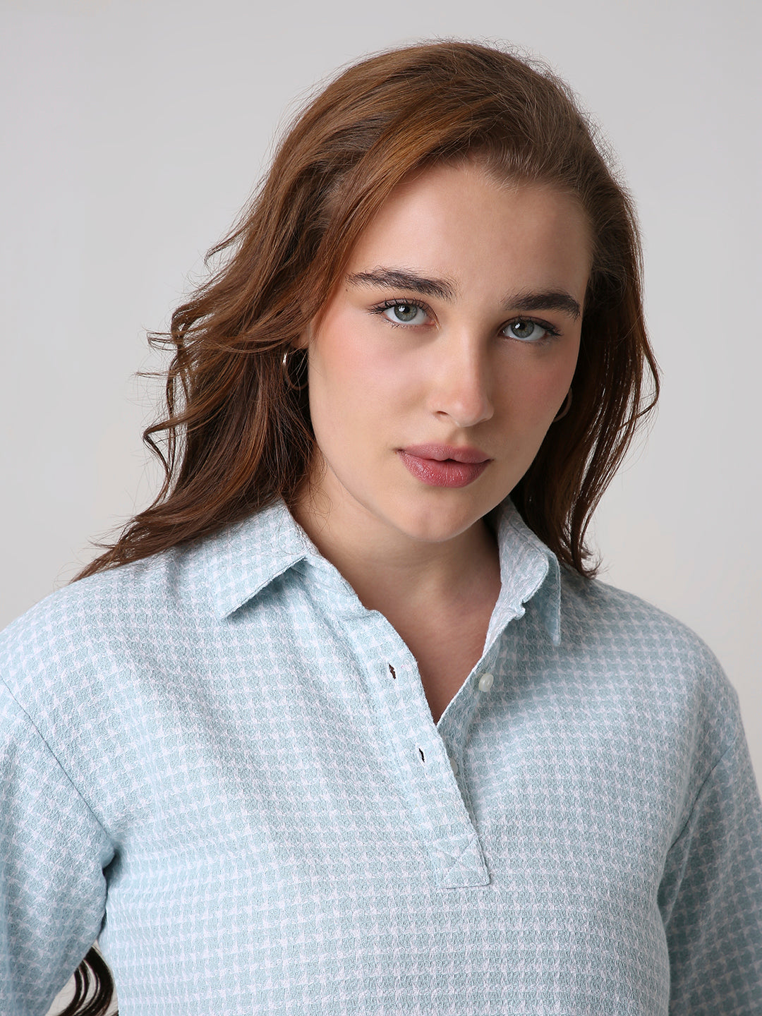 BLUE TEXTURED CROPPED POLO