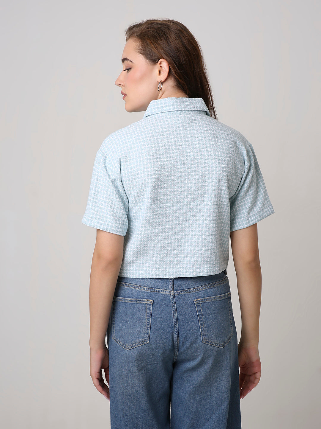 BLUE TEXTURED CROPPED POLO