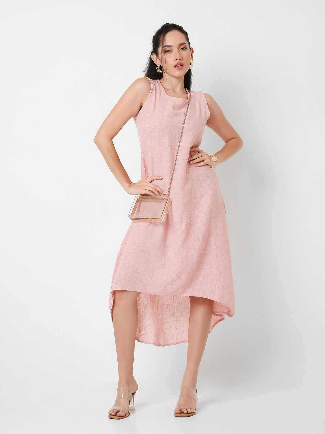 SLEEVELESS HIGH-LOW MIDI DRESS