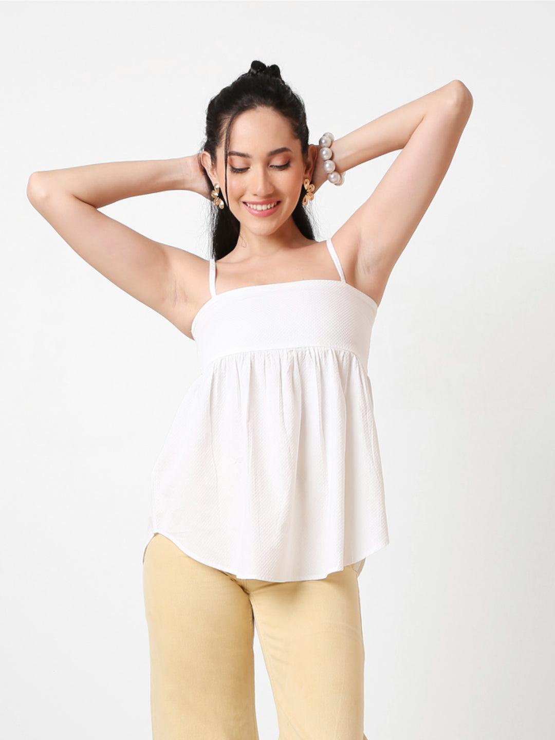 WHITE PLEATED CAMI COTTON TOP
