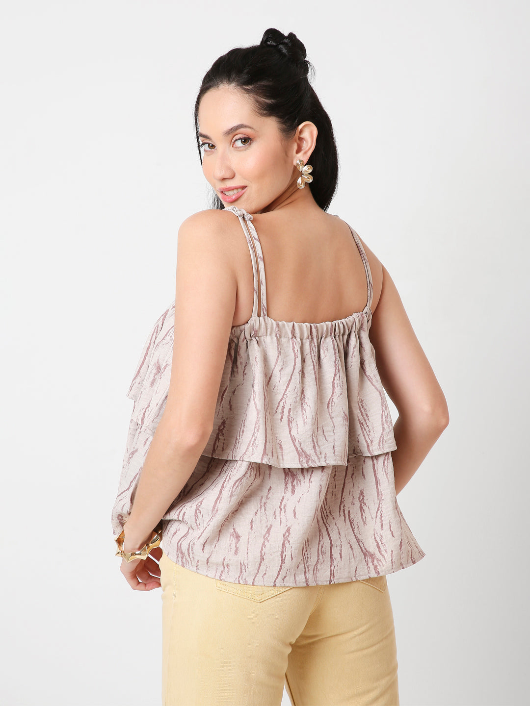 PRINTED PATTERN DOUBLE STRAP LAYERED TOP