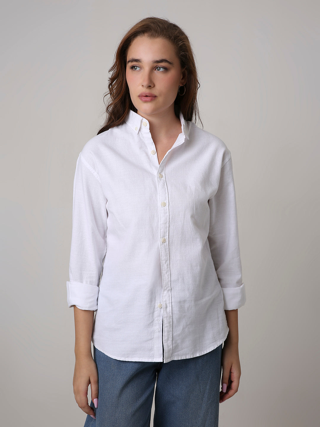 White Solid Oversized Casual Shirt