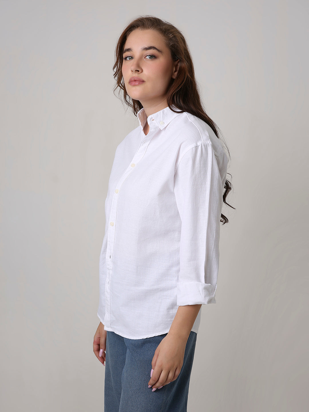 White Solid Oversized Casual Shirt