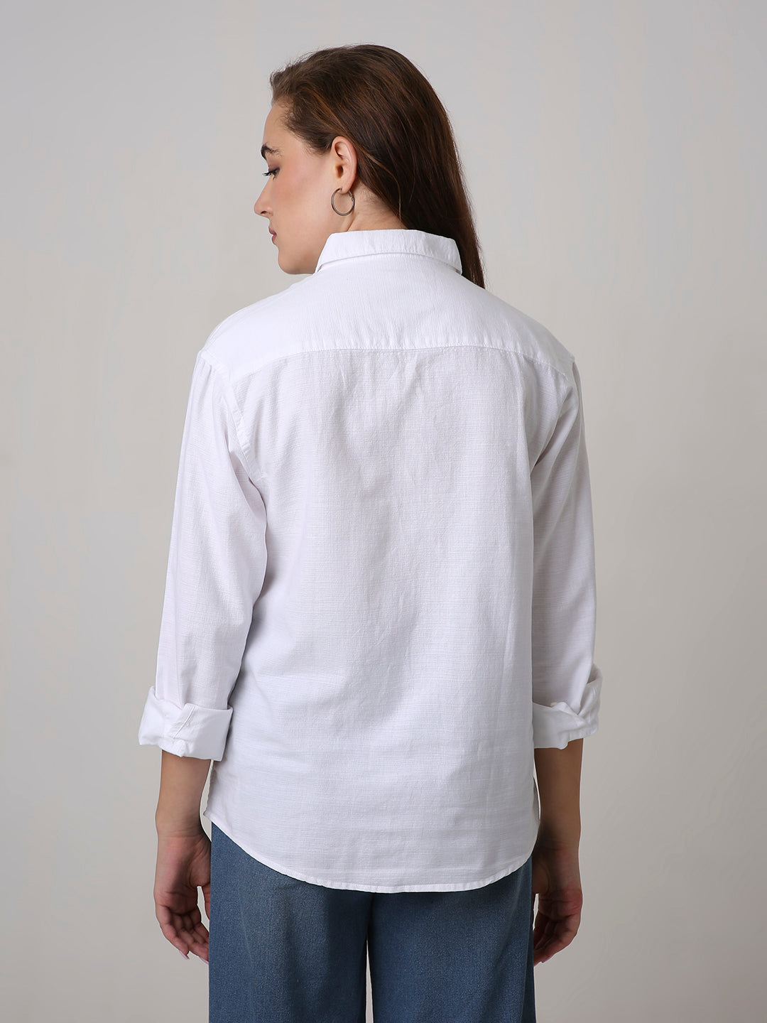 White Solid Oversized Casual Shirt