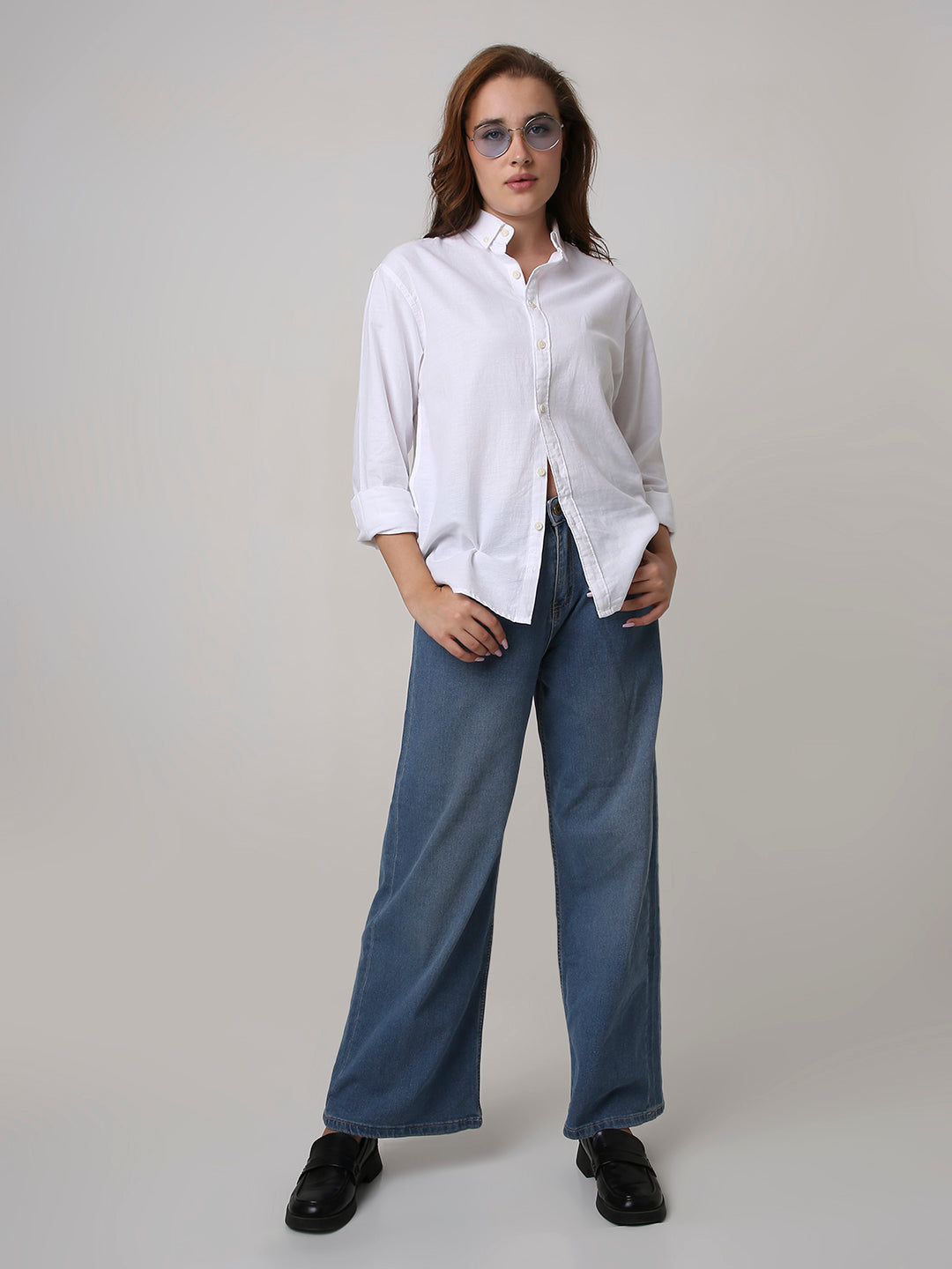 White Solid Oversized Casual Shirt