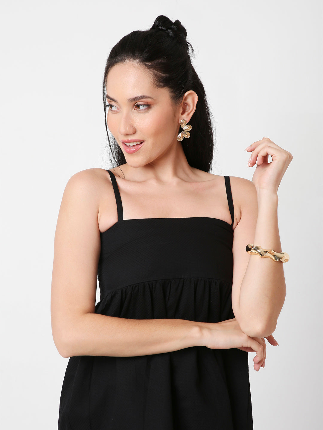 BLACK PLEATED CAMI COTTON TOP