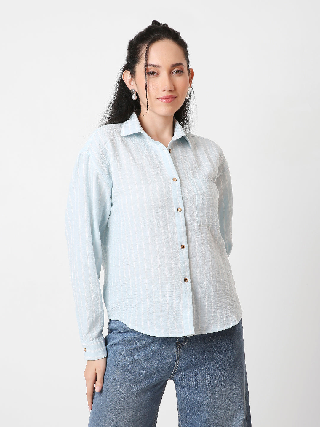 STRIPED CASUAL LINEN BLEND SHIRT