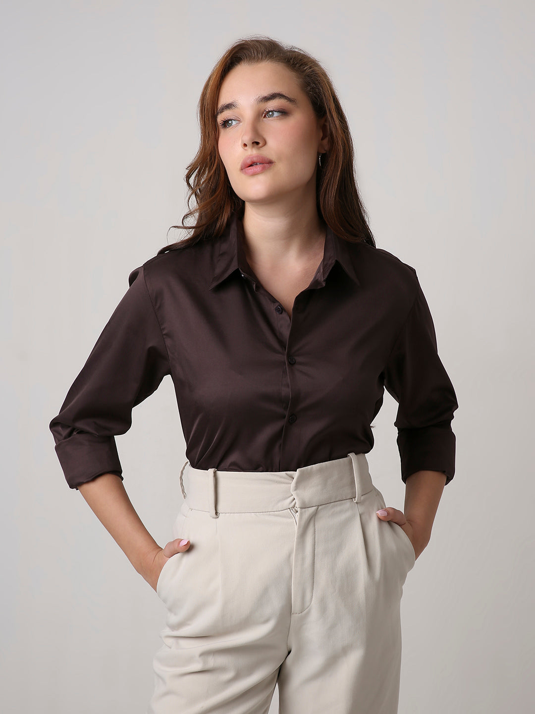 Brown Satin Formal Shirt