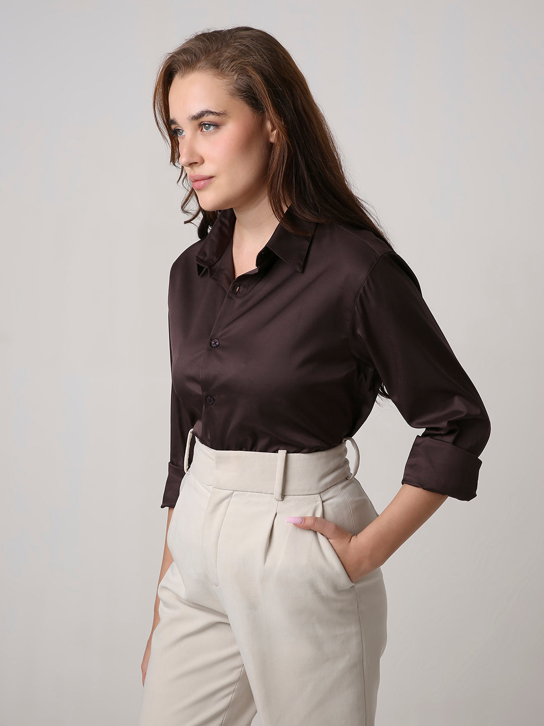 Brown Satin Formal Shirt