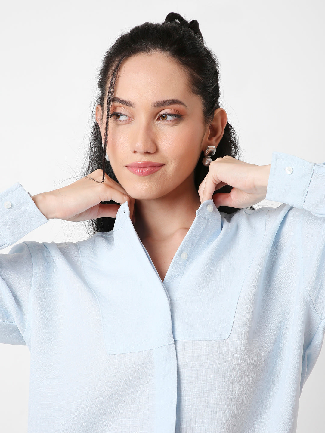 BLUE  MANDARIN COLLAR SHIRT