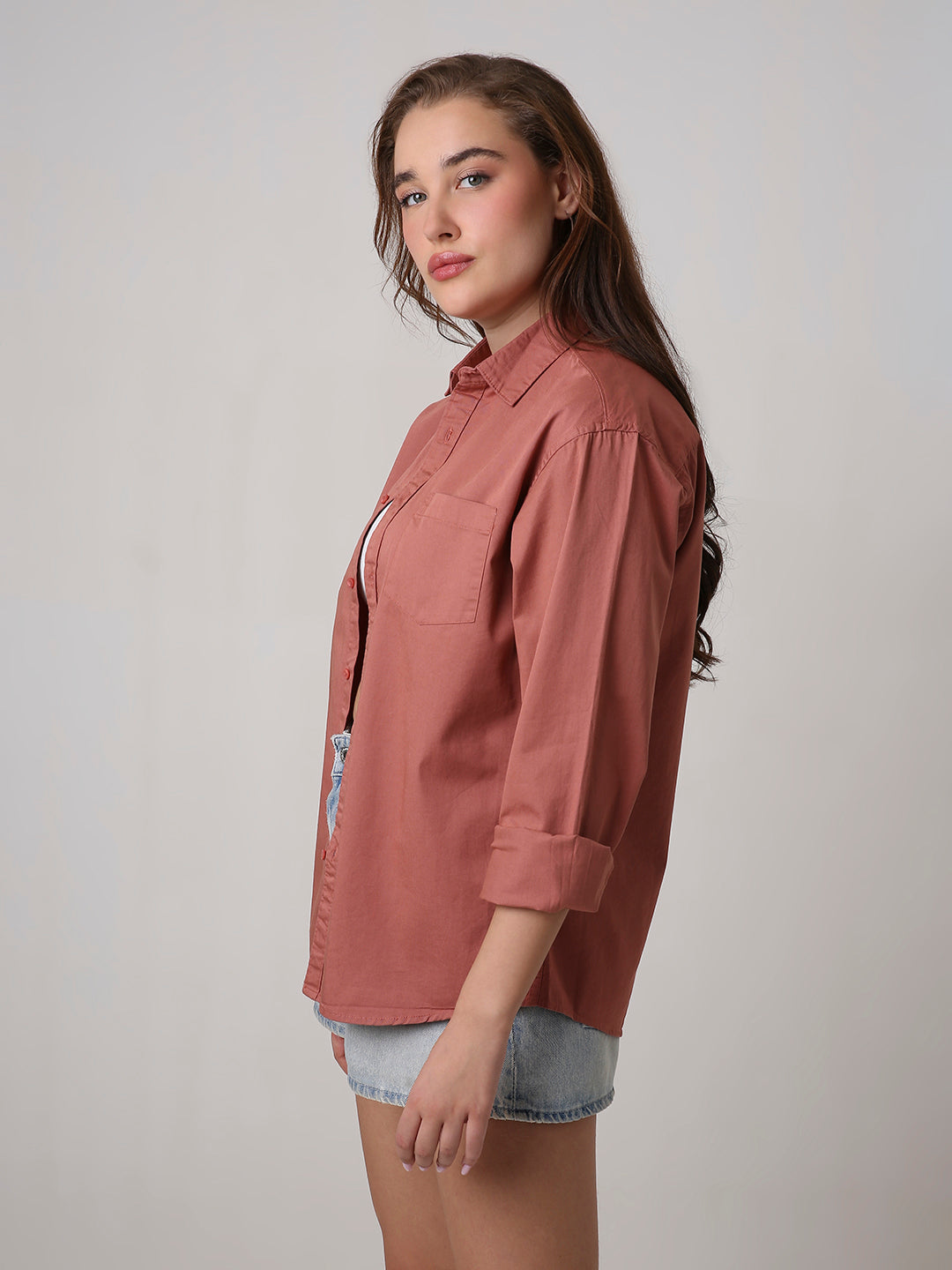 Rusty Peach Twill Oversized Shirt