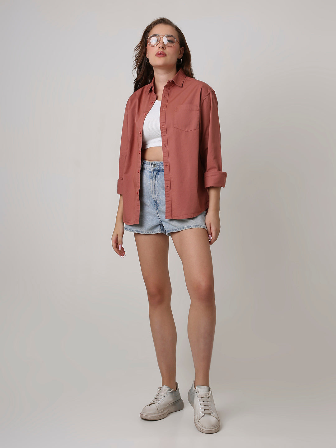 Rusty Peach Twill Oversized Shirt