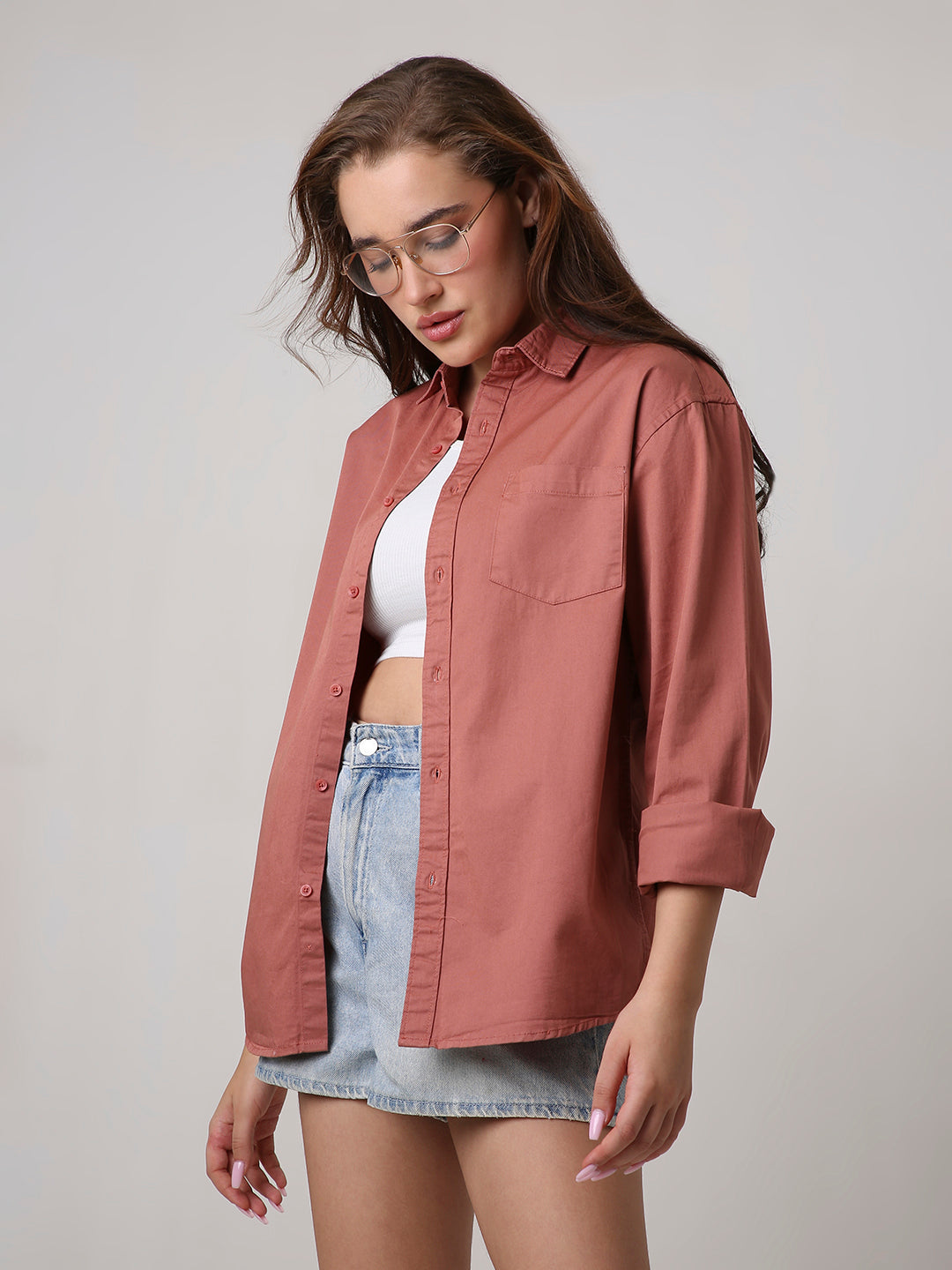 Rusty Peach Twill Oversized Shirt