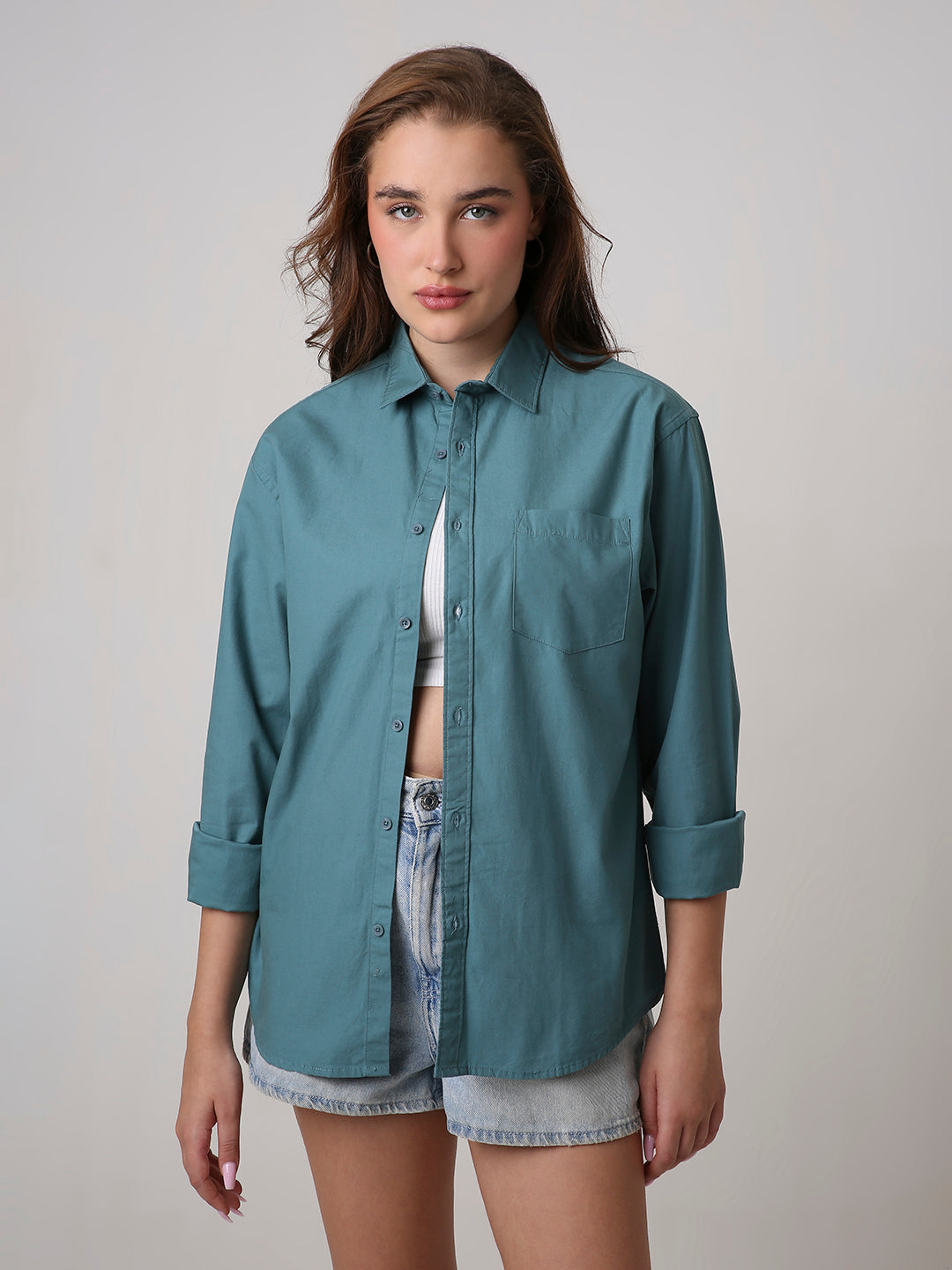 Green Twill Oversized Shirt