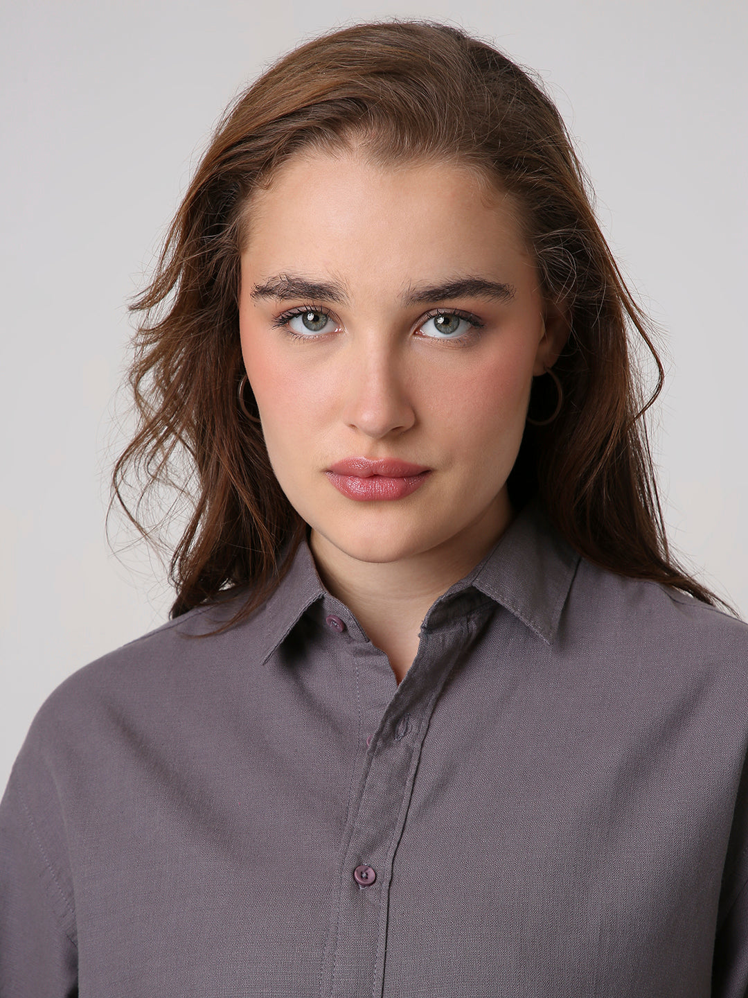 Grey Solid Oversized Casual Shirt