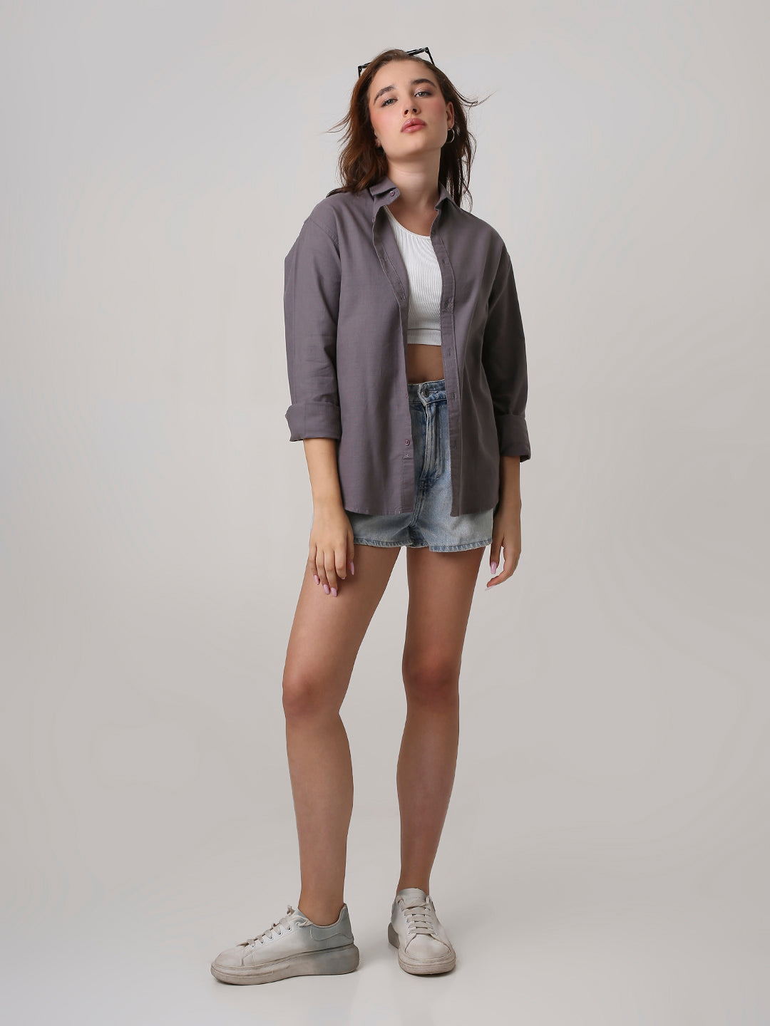 Grey Solid Oversized Casual Shirt