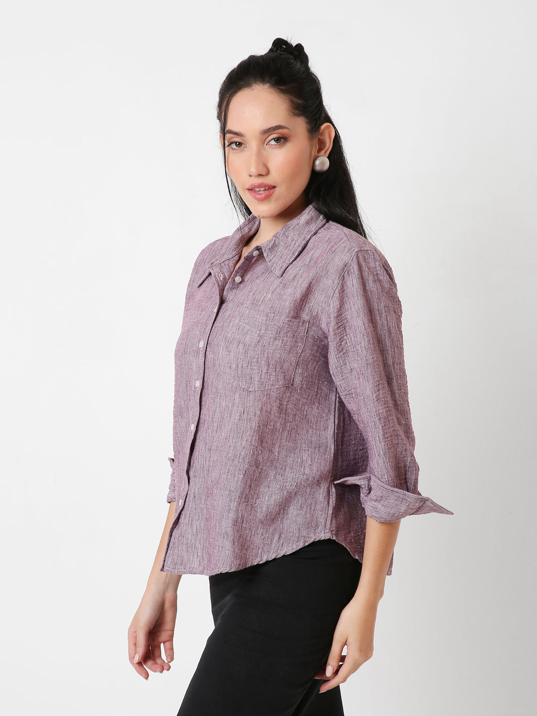 MAUVE LINEN BLEND BUTTON-DOWN SHIRT
