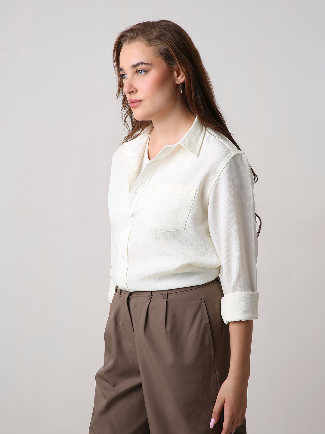 Cream Textured Casual Shirt