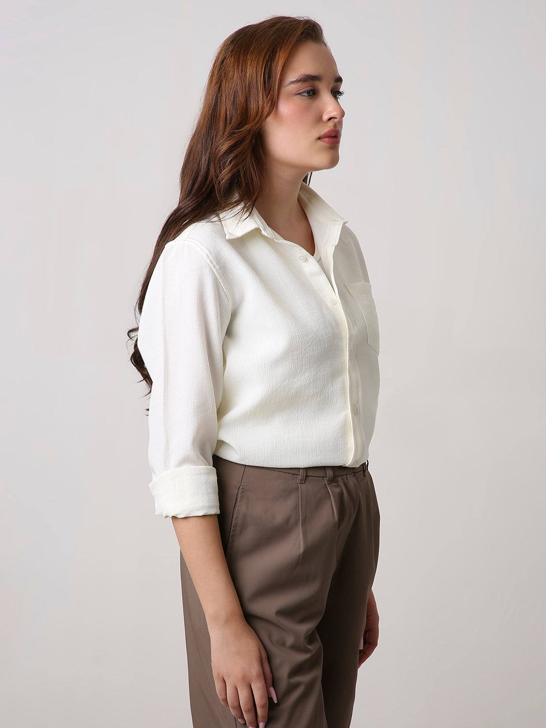 Cream Textured Casual Shirt