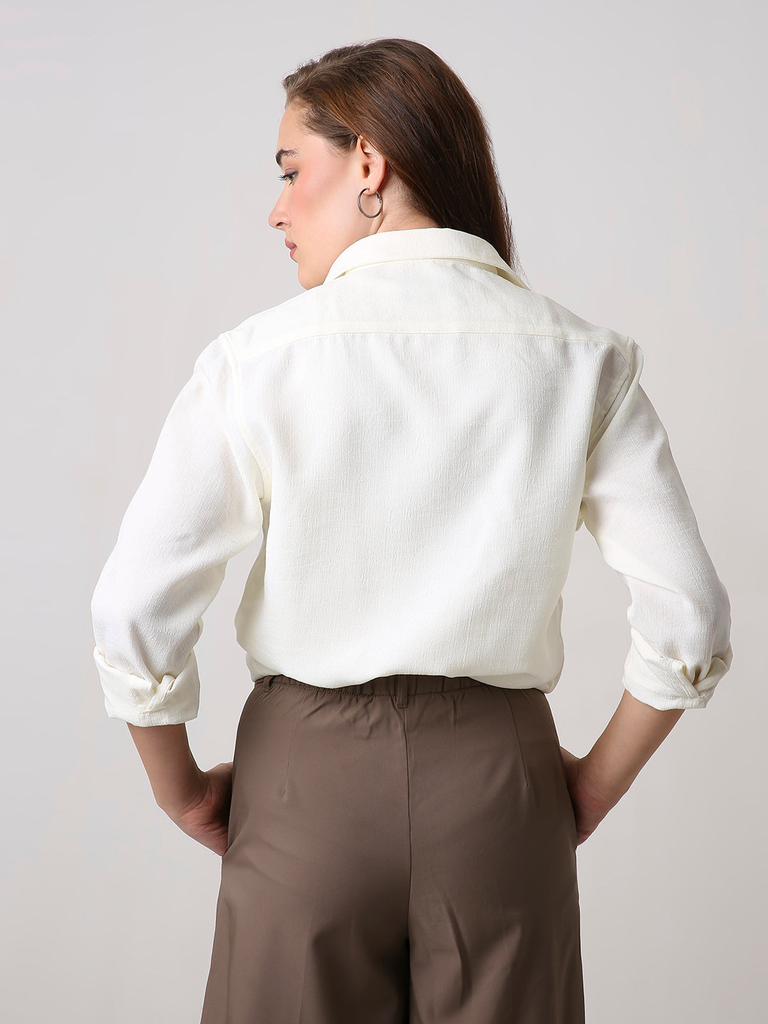 Cream Textured Casual Shirt
