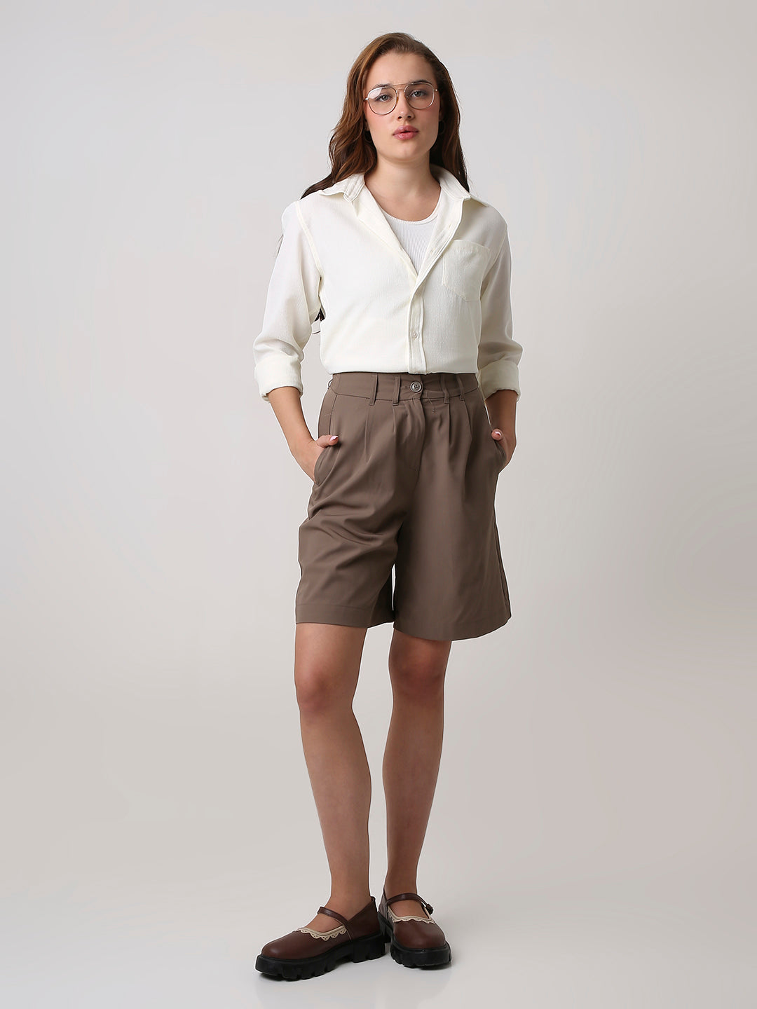 Cream Textured Casual Shirt