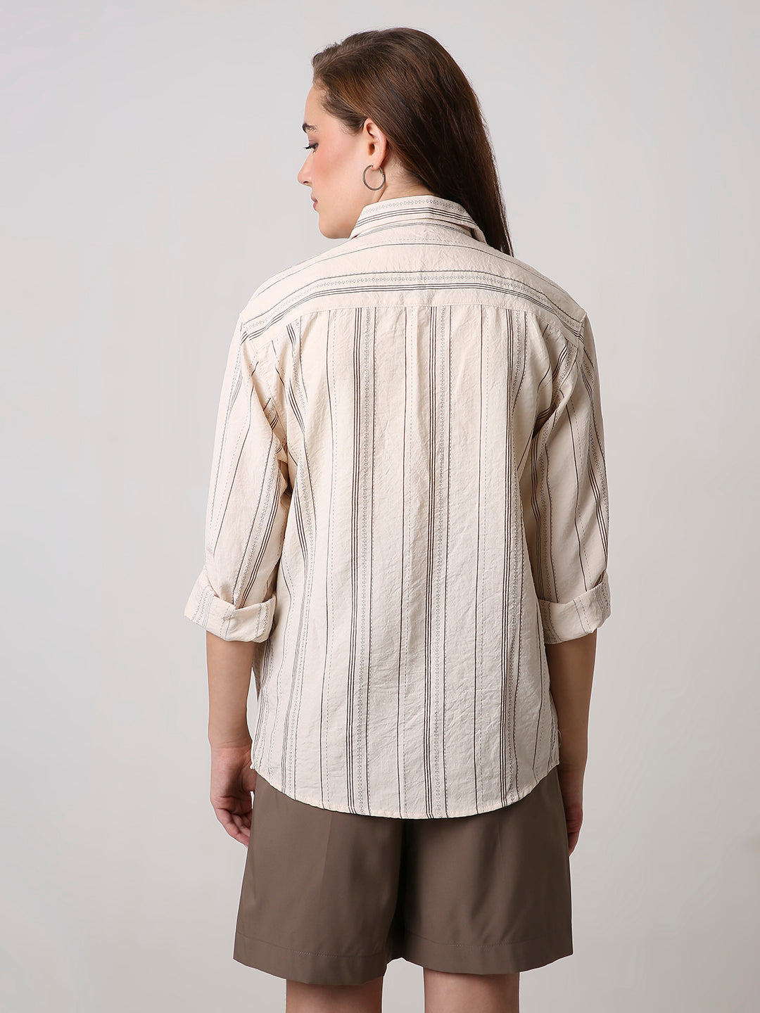 Cream Textured Stripe Oversized Shirt