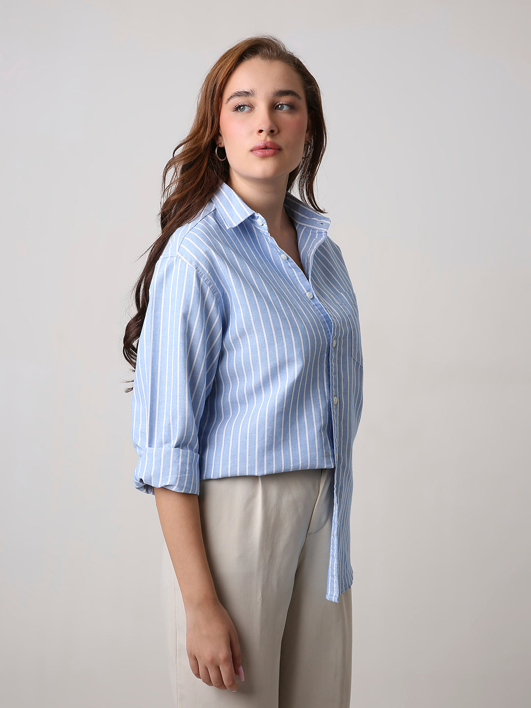 Classic Blue Oxford Striped Oversized Shirt