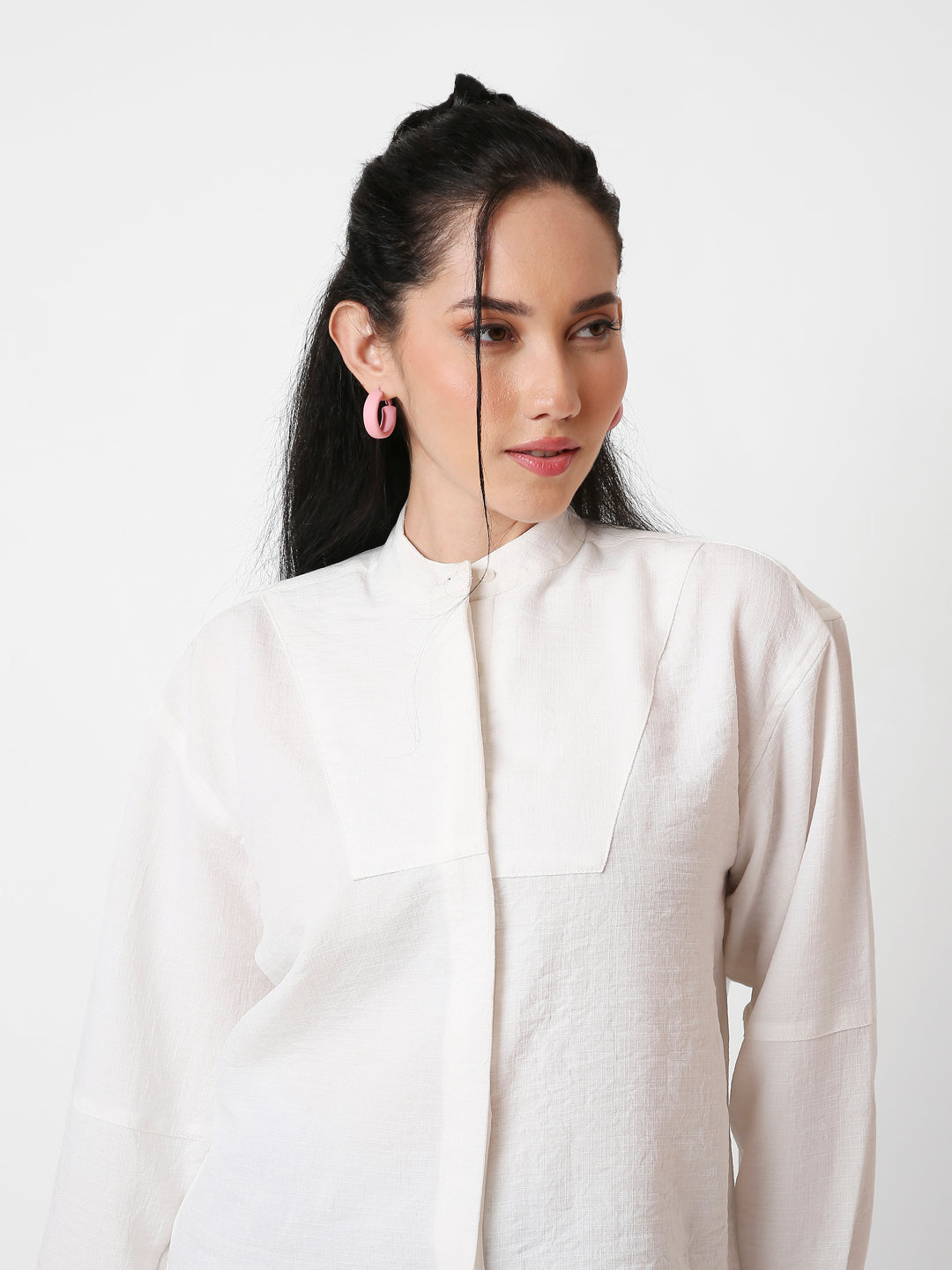 WHITE MANDARIN COLLAR SHIRT