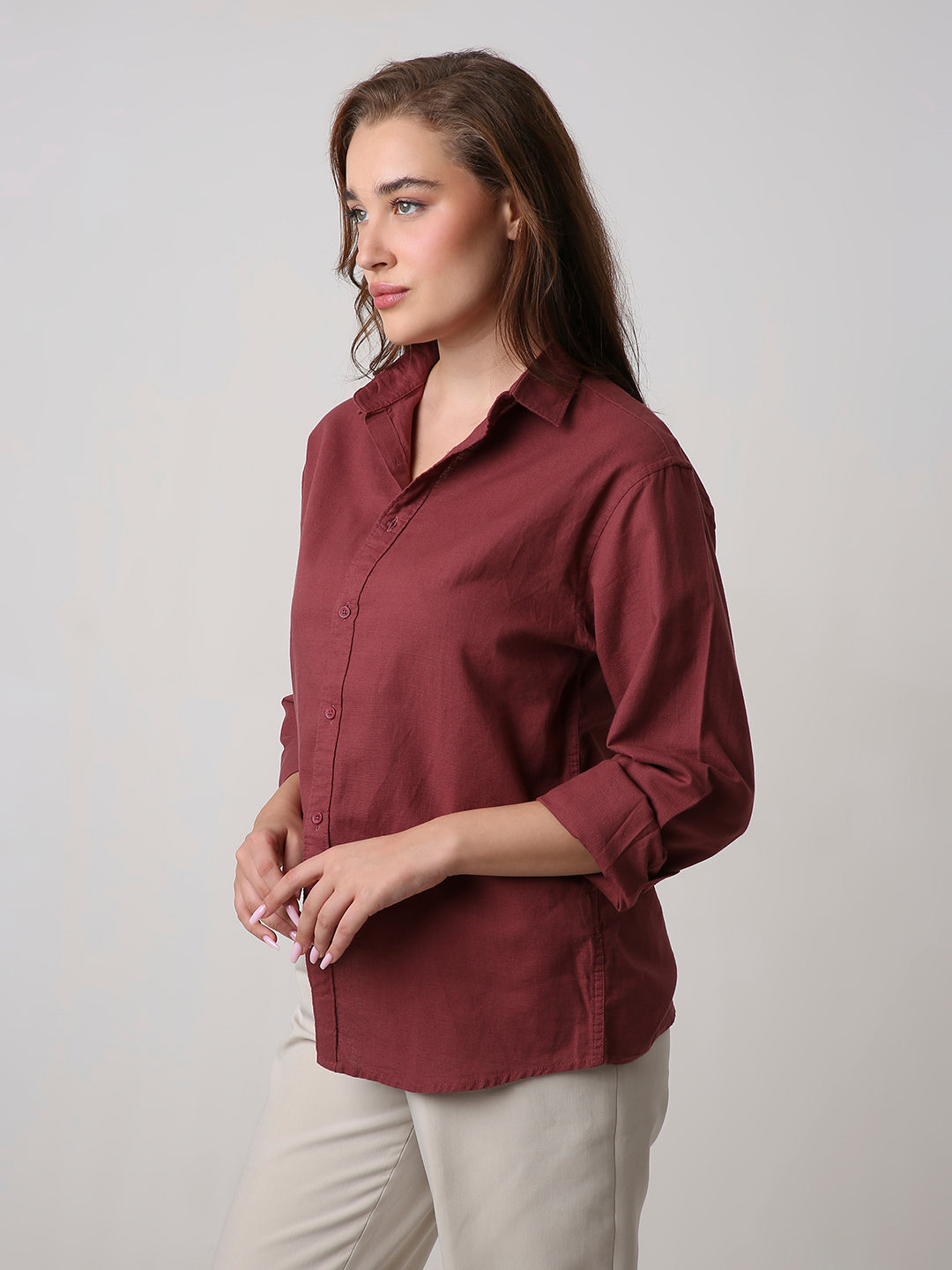Clay Red Solid Oversized Casual Shirt