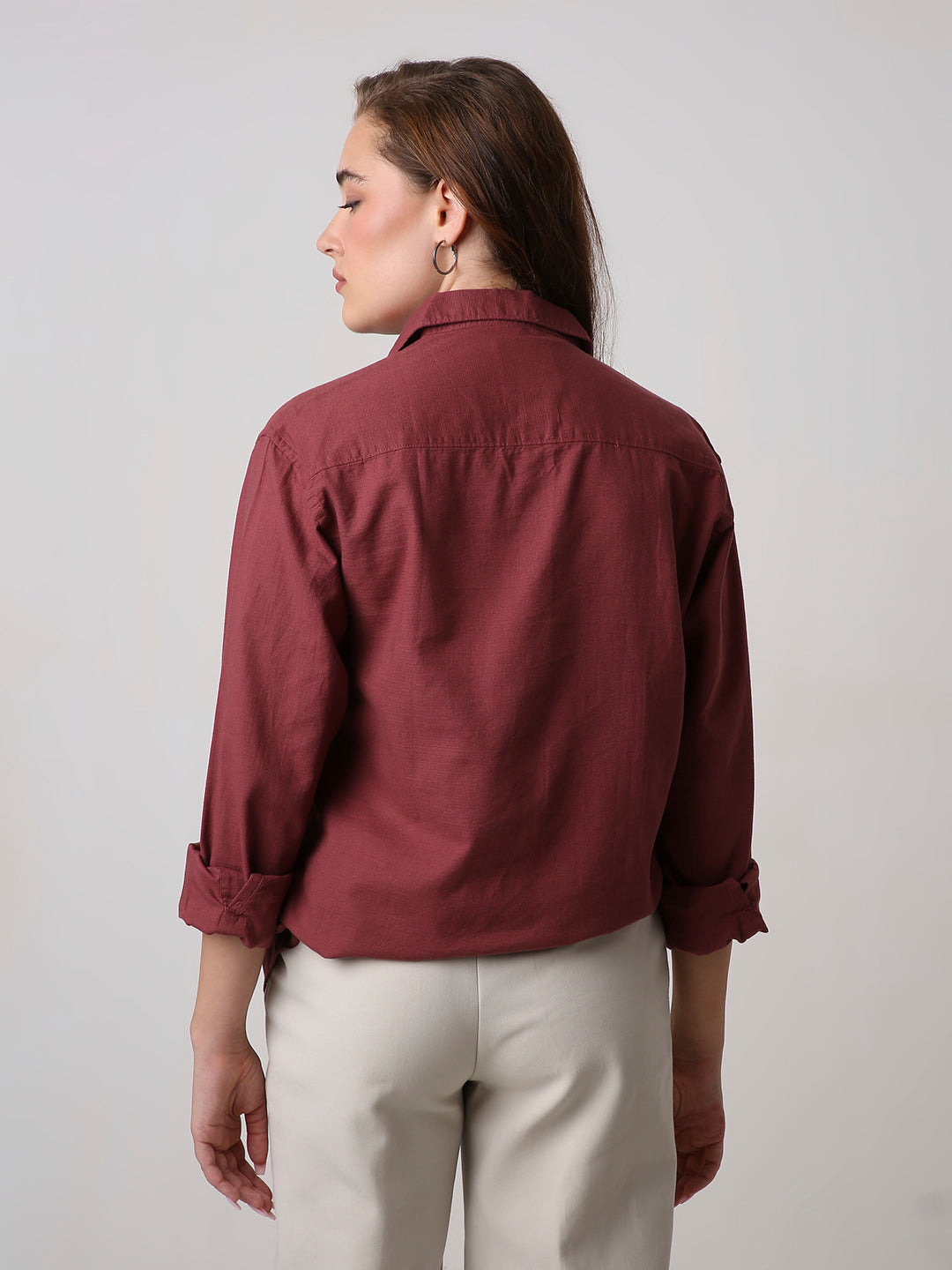 Clay Red Solid Oversized Casual Shirt
