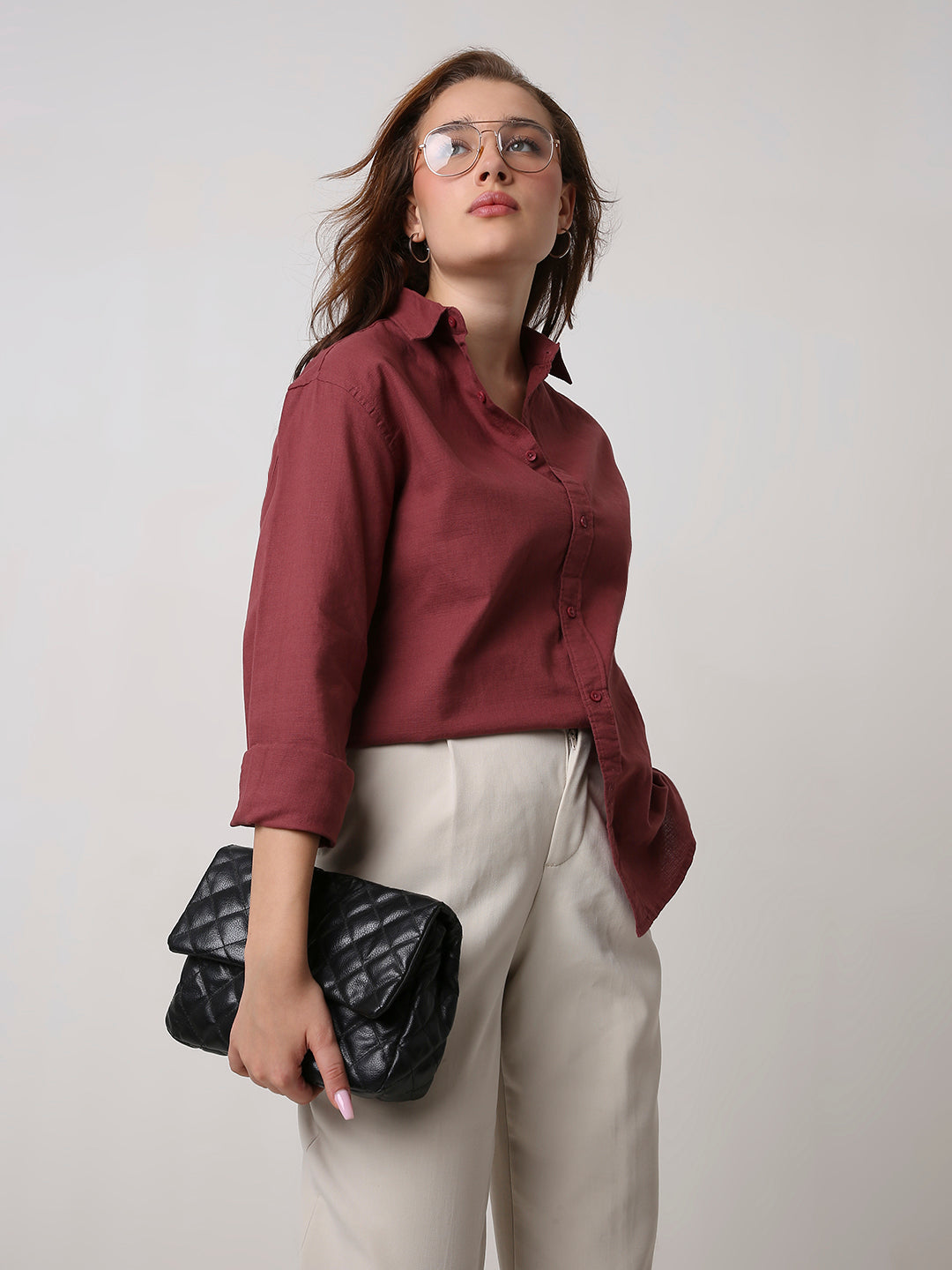 Clay Red Solid Oversized Casual Shirt