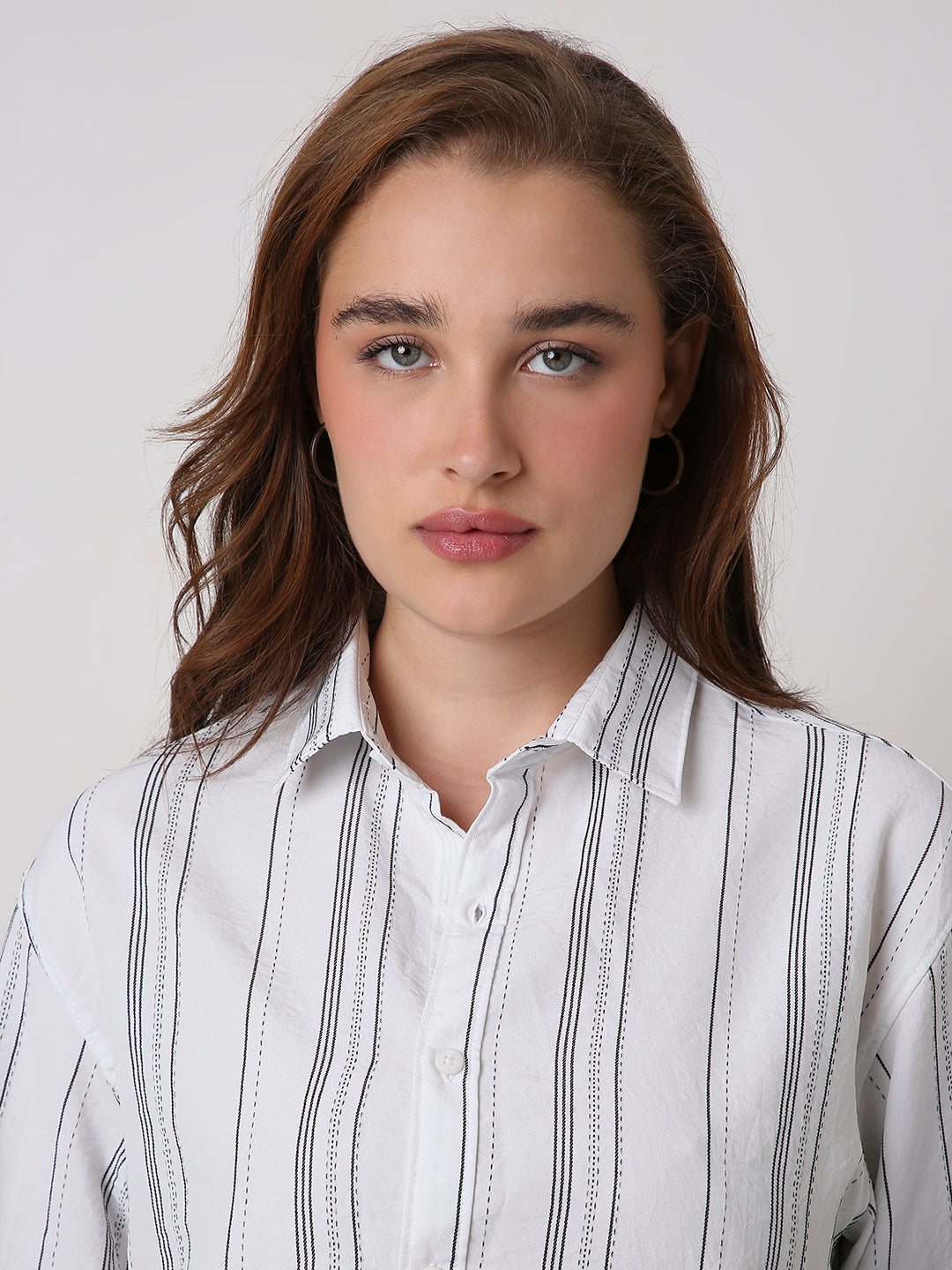 White Textured Stripe Oversized Shirt