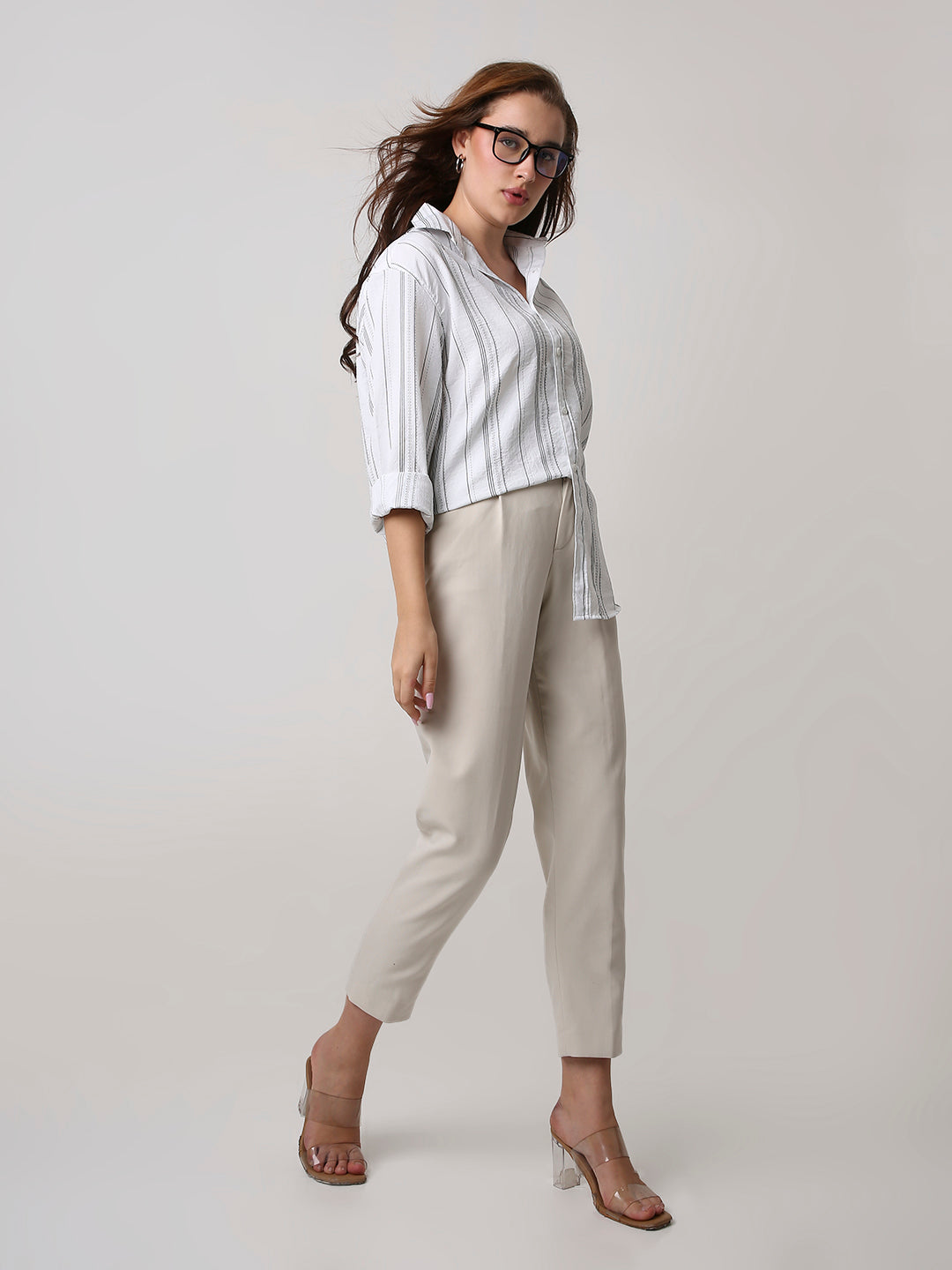 White Textured Stripe Oversized Shirt