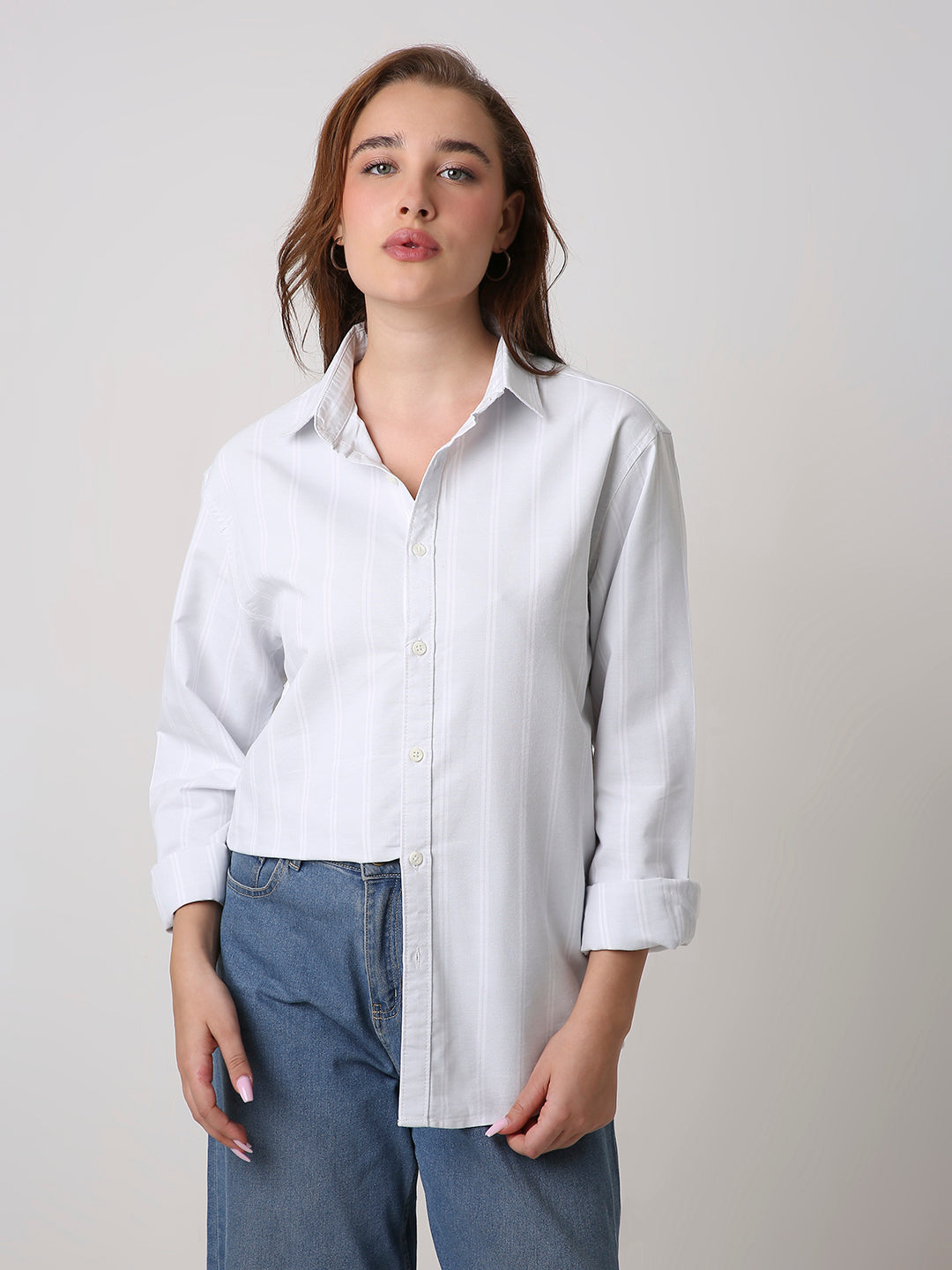 Grey Oxford Striped Oversized Shirt