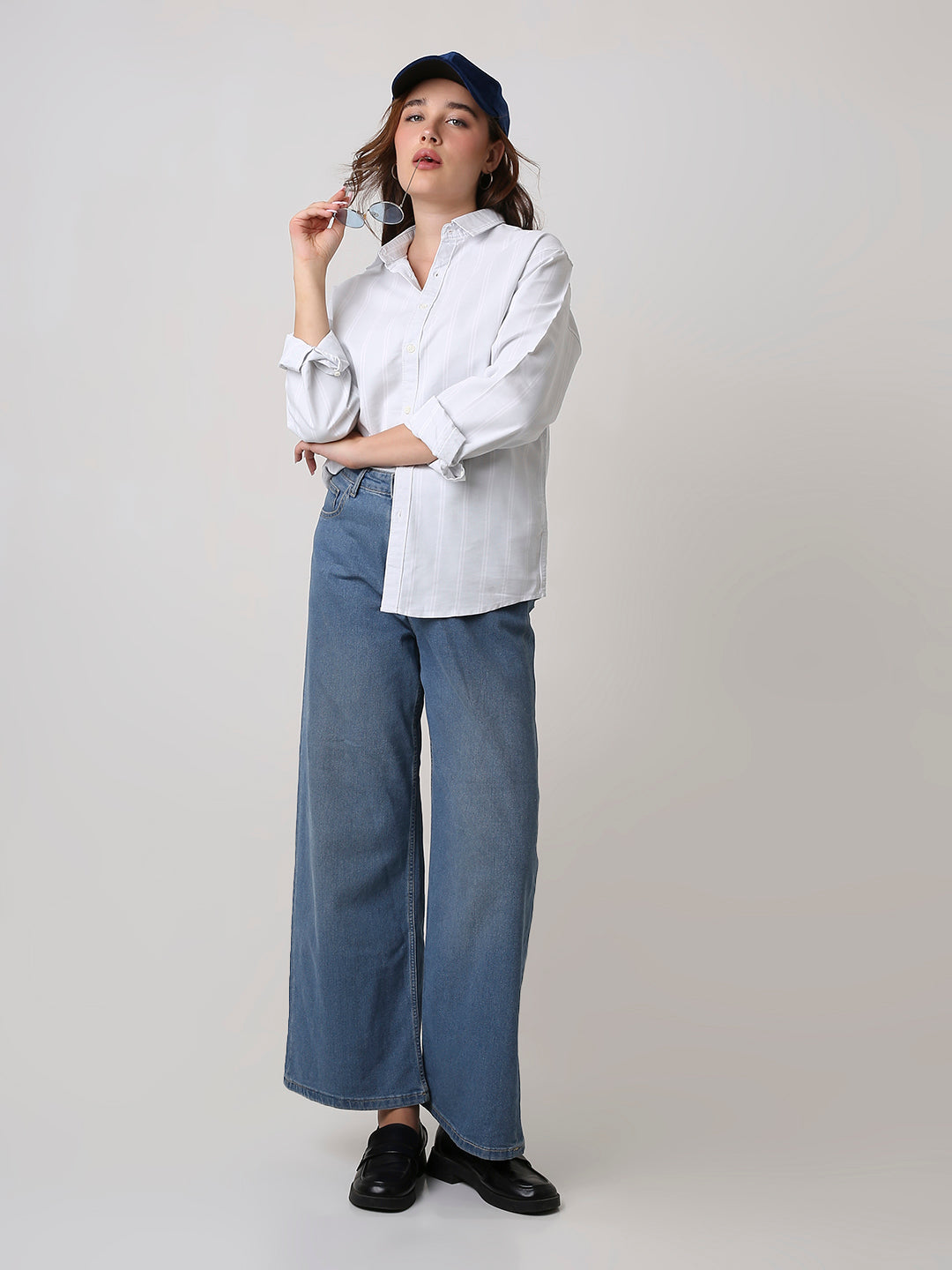 Grey Oxford Striped Oversized Shirt